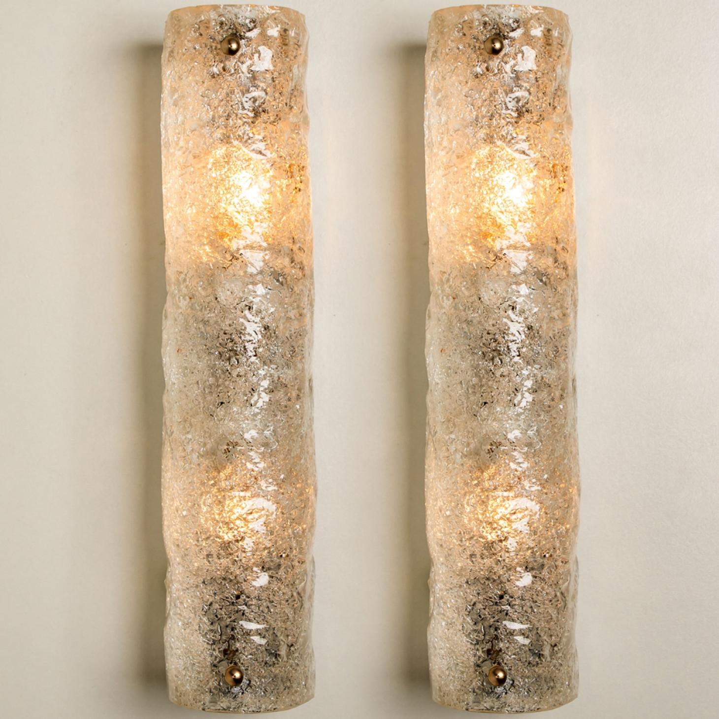 Mid-Century Modern 1 of 4 Ice Glass Wall Light Fixtures by Hillebrand, Germany, 1960s For Sale