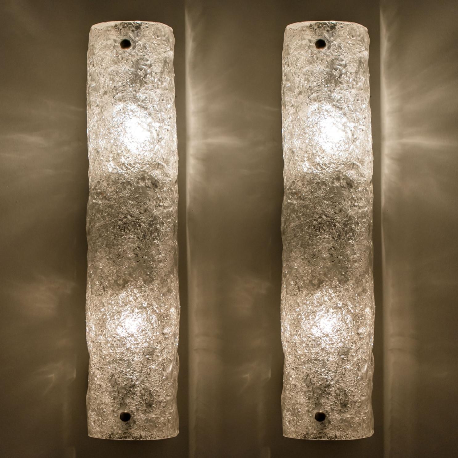 Other 1 of 4 Ice Glass Wall Light Fixtures by Hillebrand, Germany, 1960s For Sale