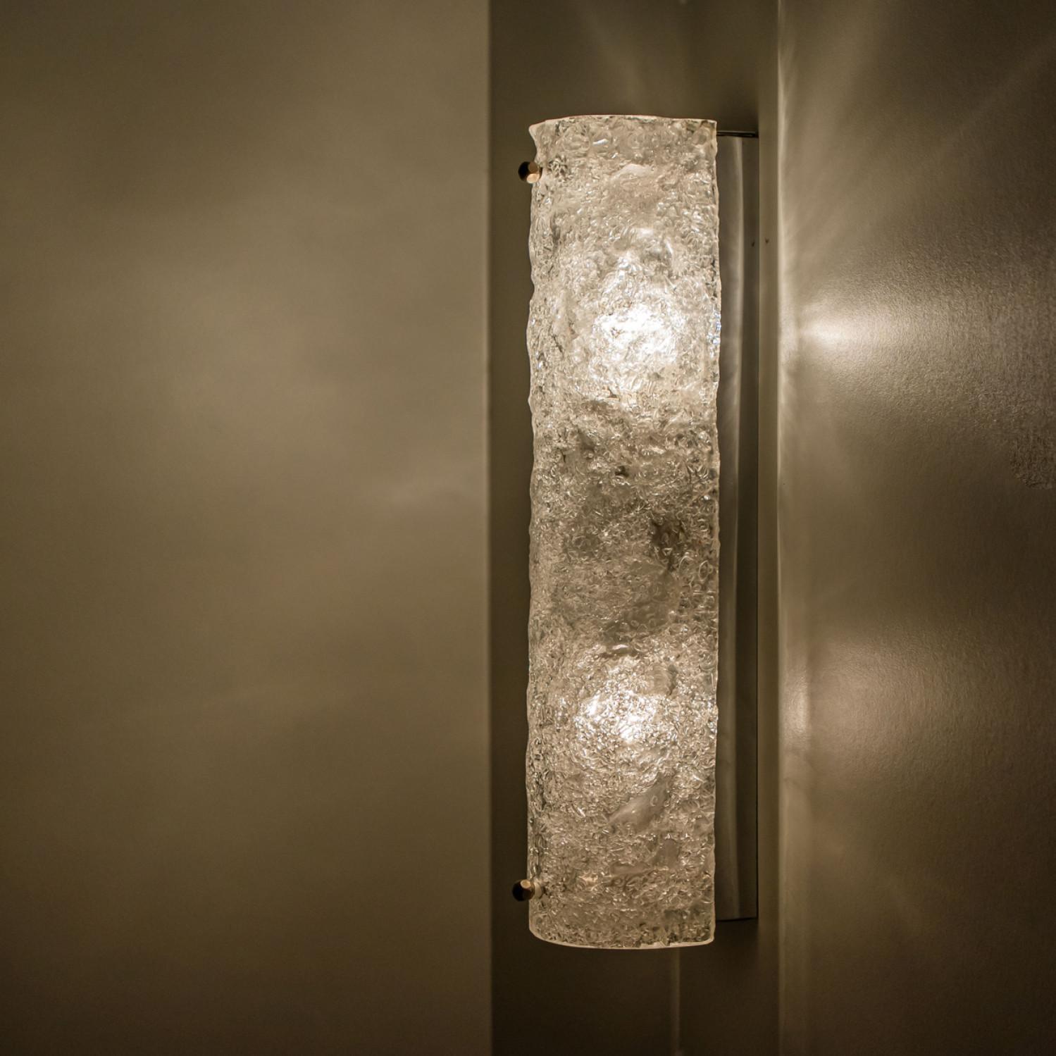 Mid-20th Century 1 of 4 Ice Glass Wall Light Fixtures by Hillebrand, Germany, 1960s For Sale