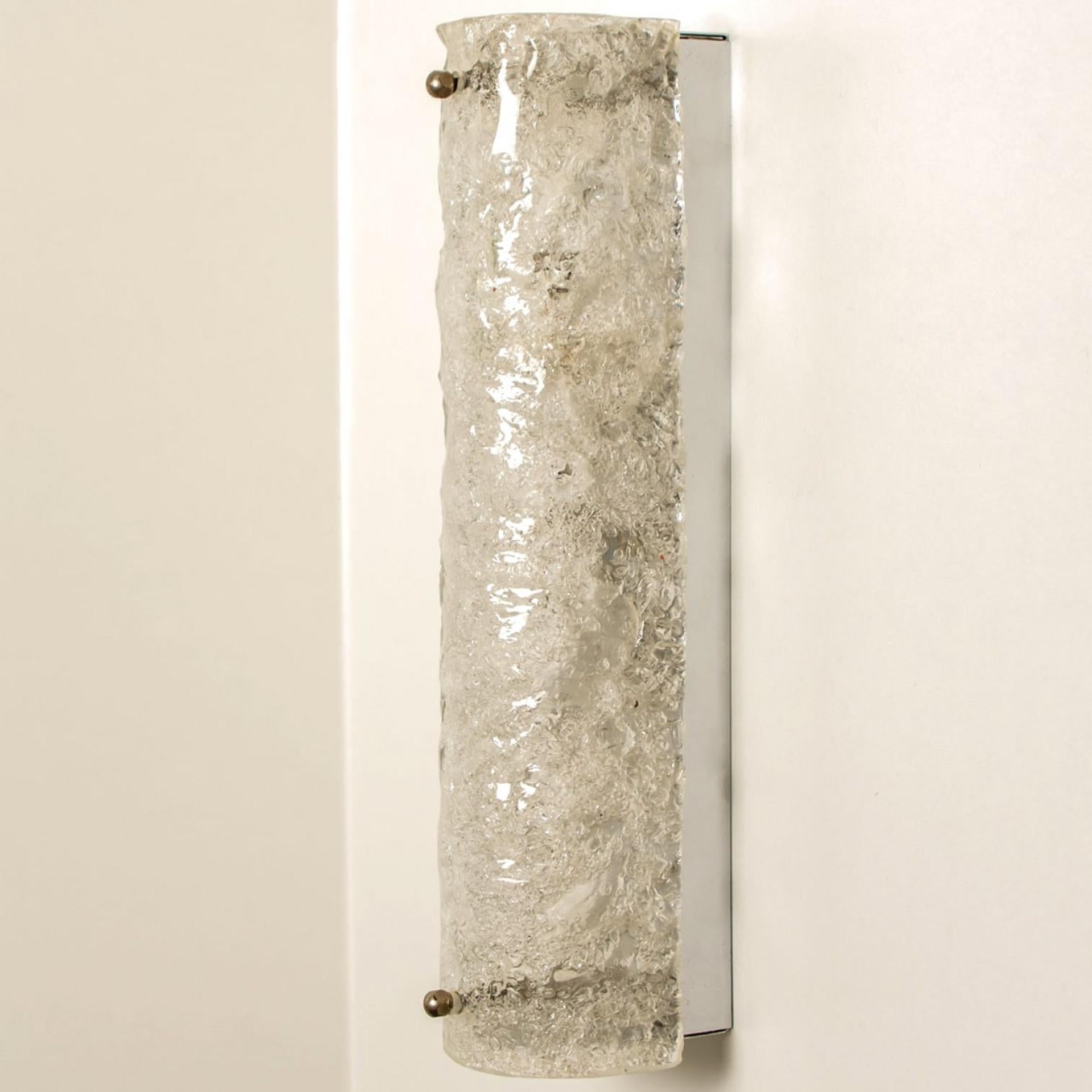 Mid-20th Century 1 of 4 Ice Glass Wall Light Fixtures by Hillebrand, Germany, 1960s For Sale