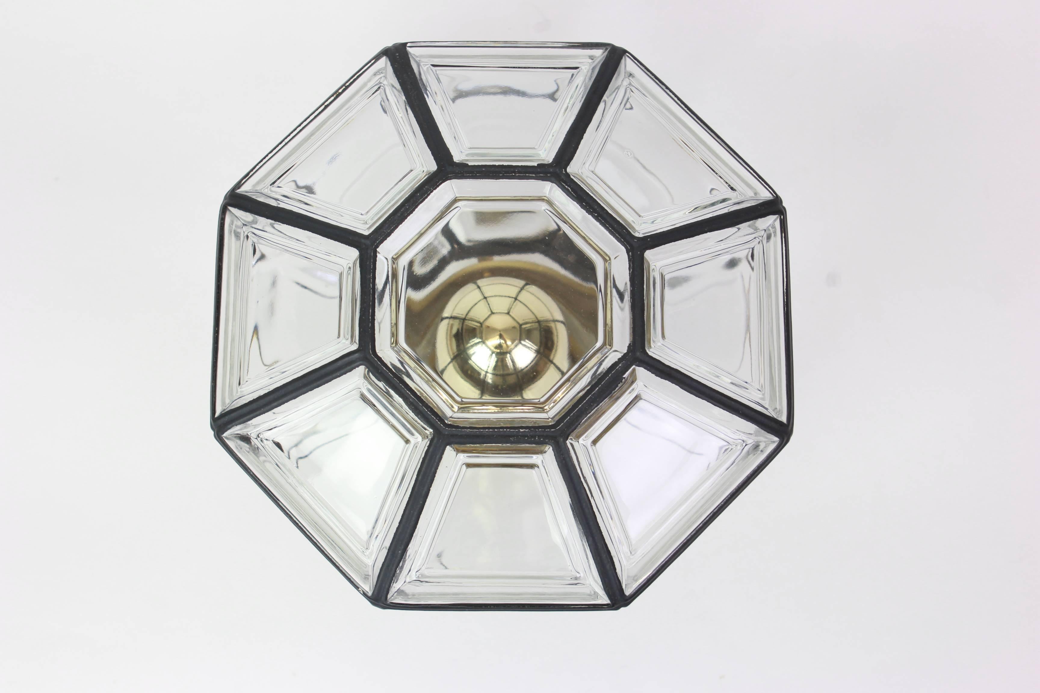 Mid-Century Modern 1 of 4 Iron and Clear Glass Flush Mount by Limburg, Germany, 1960s