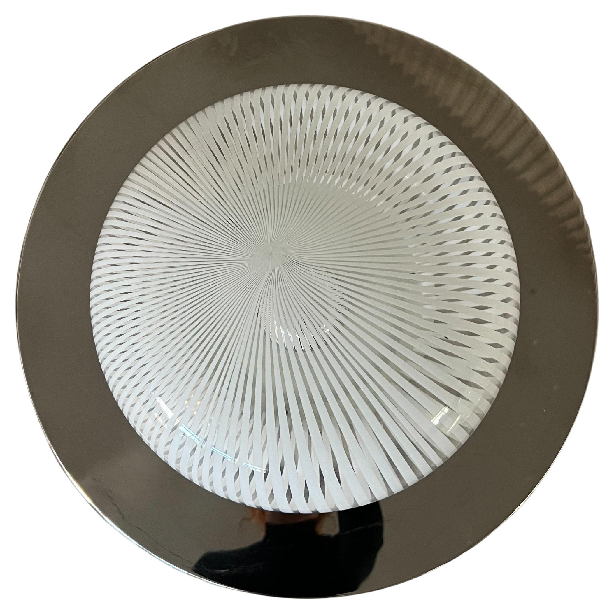 1 of 4 Large chrome and Murano striped glass wall or ceiling lamps (4 available)