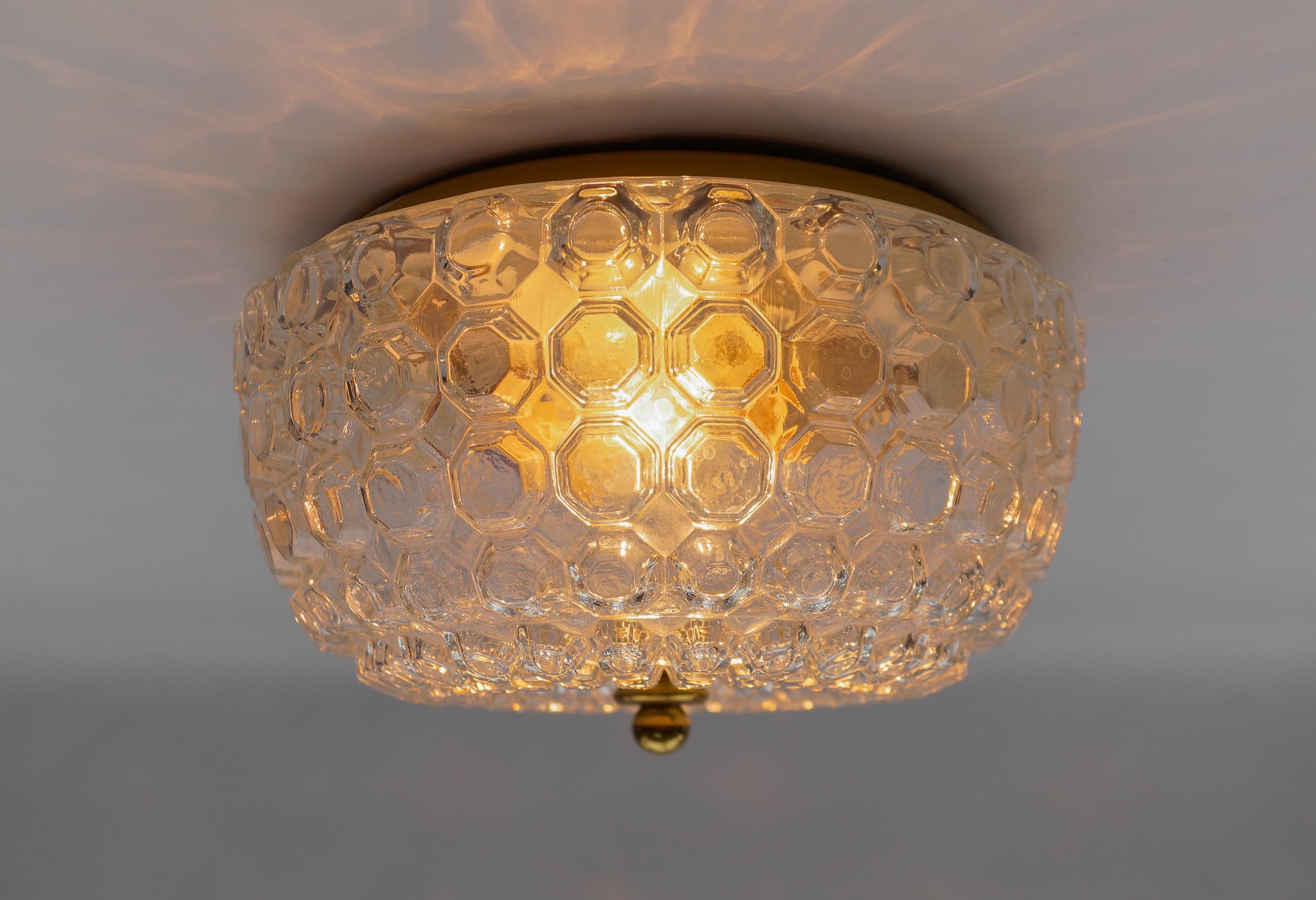 Mid-Century Modern 1 of 4 Large Flush Mount Lamp in Glass by Limburg, Gerrmany 1960s For Sale