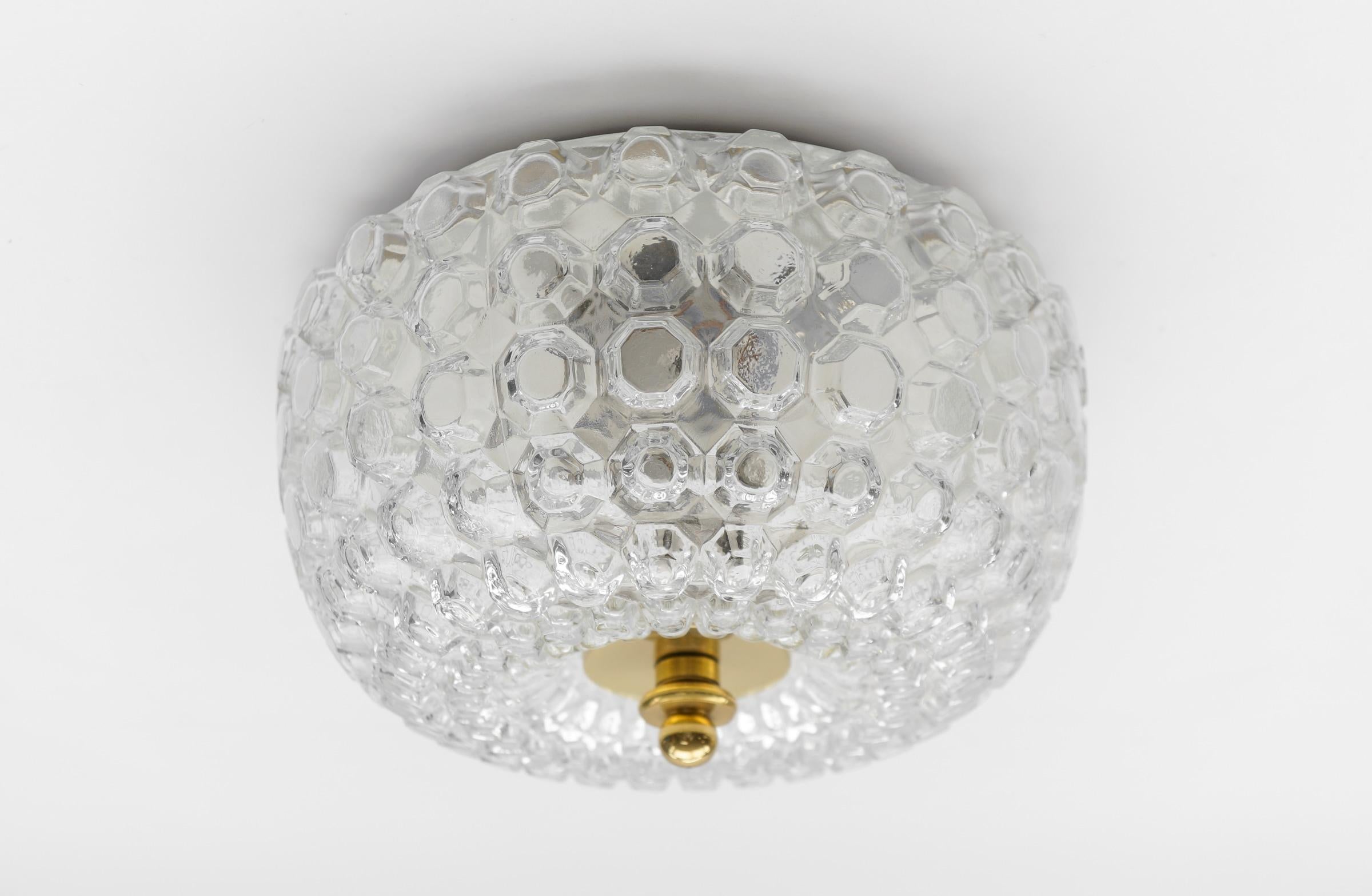 German 1 of 4 Large Flush Mount Lamp in Glass by Limburg, Gerrmany 1960s For Sale