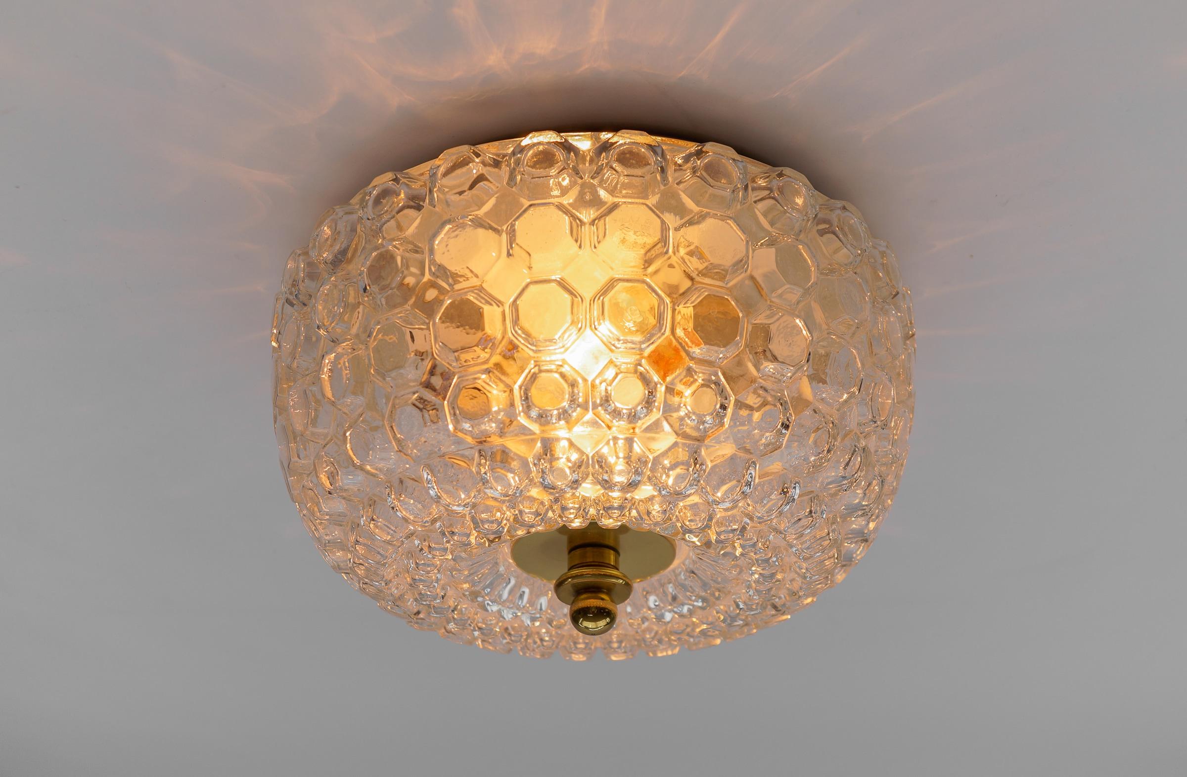 1 of 4 Large Flush Mount Lamp in Glass by Limburg, Gerrmany 1960s In Good Condition For Sale In Nürnberg, Bayern