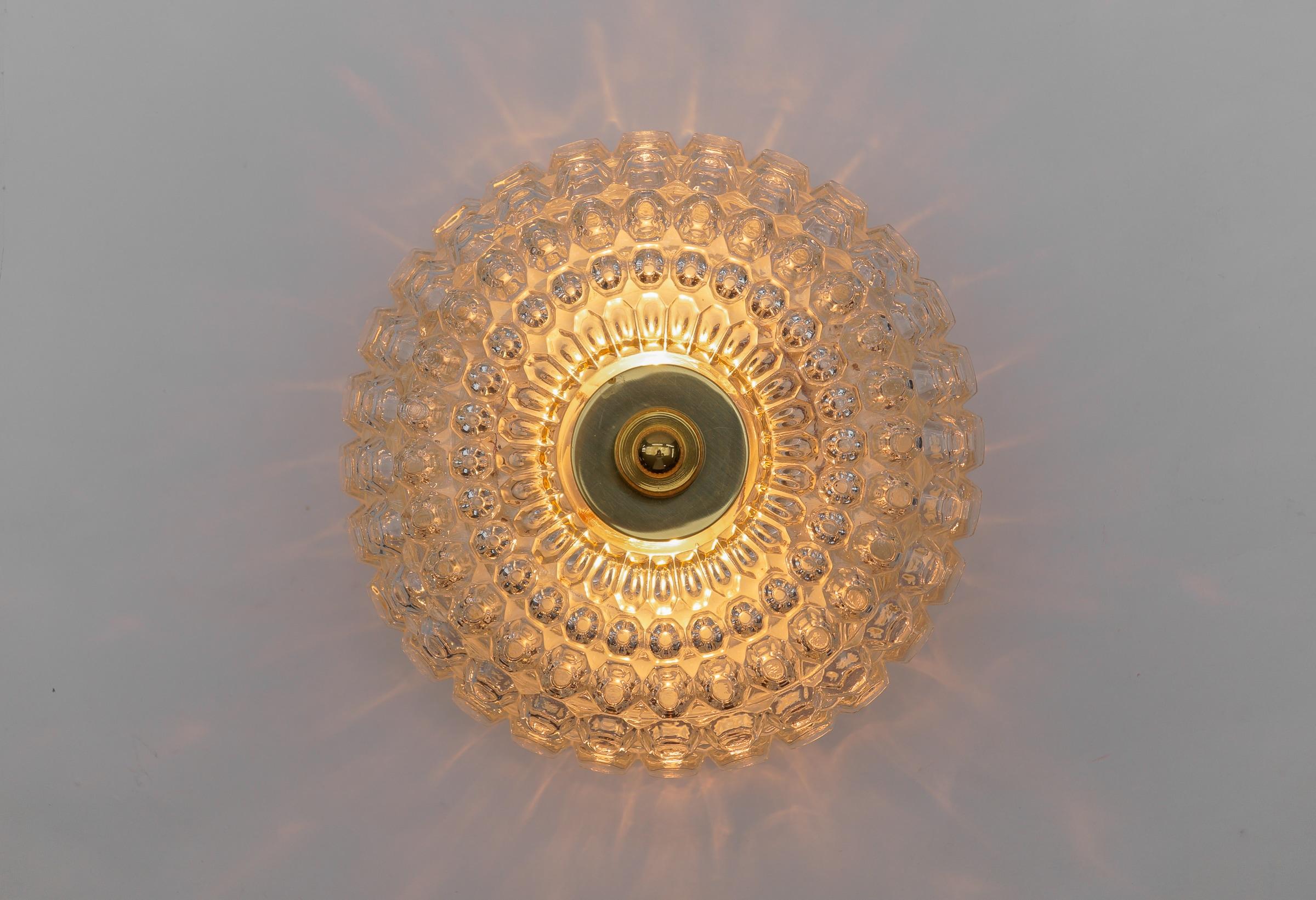 Mid-20th Century 1 of 4 Large Flush Mount Lamp in Glass by Limburg, Gerrmany 1960s For Sale