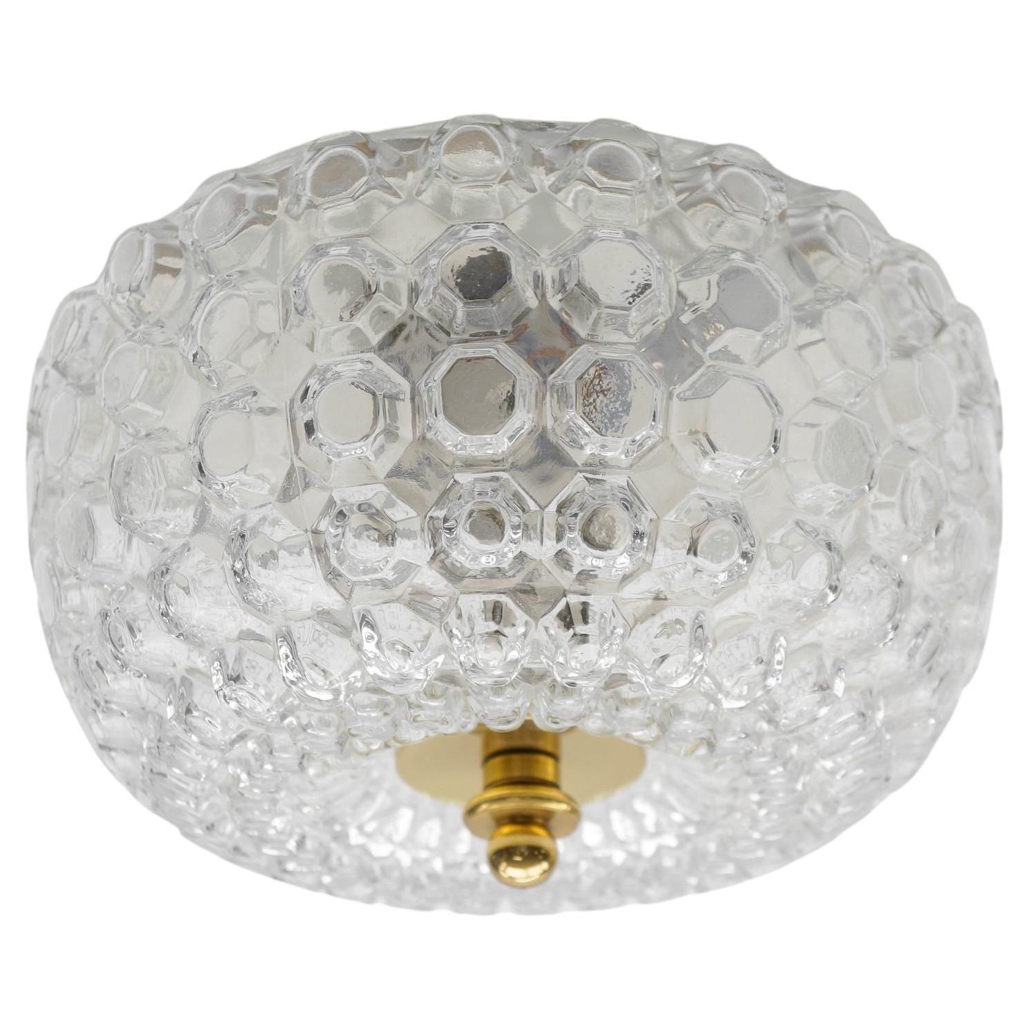 1 of 4 Large Flush Mount Lamp in Glass by Limburg, Gerrmany 1960s For Sale