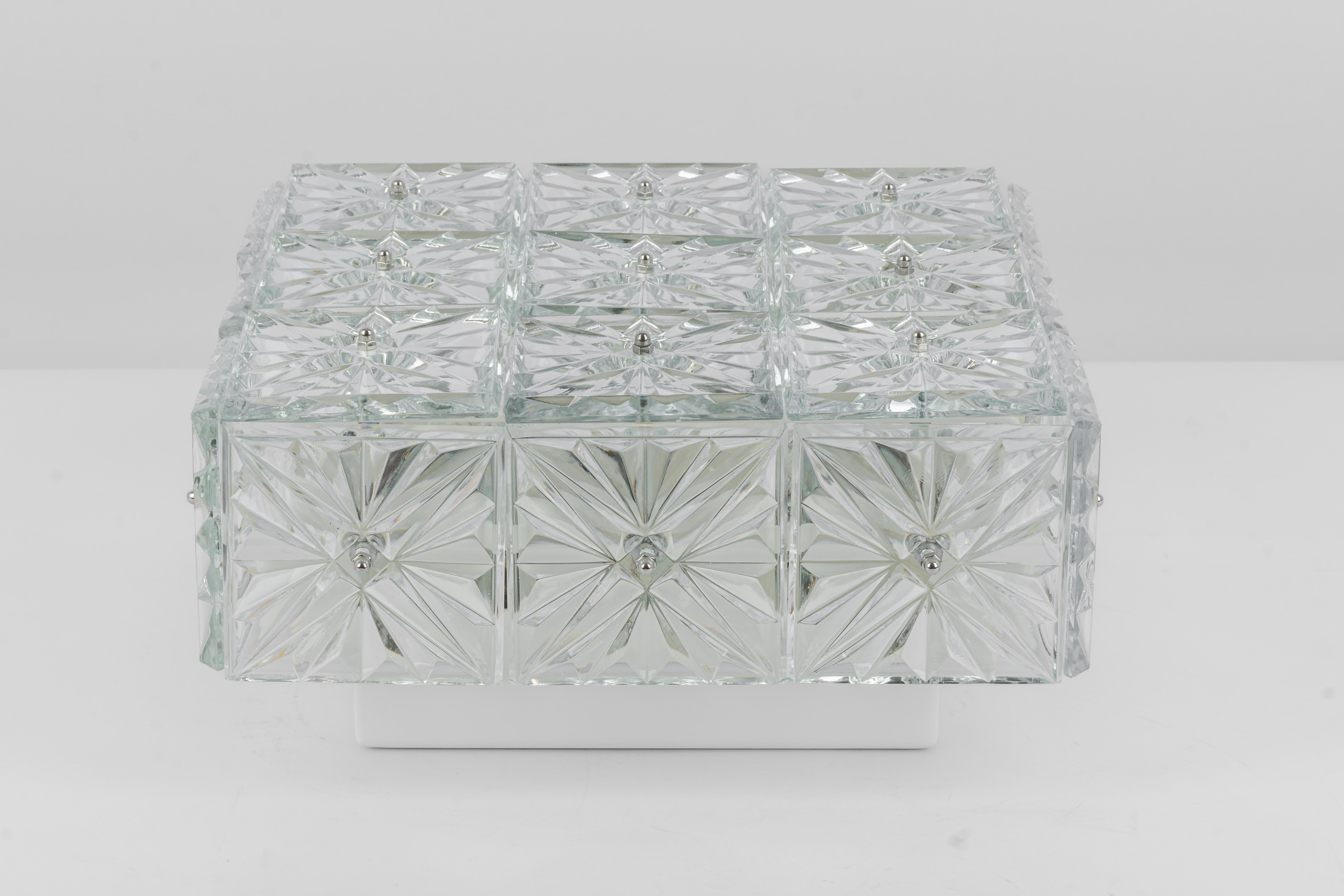 1 of 4 Large Flushmount Faceted Crystal Light Fixture, Germany, 1960s For Sale 8