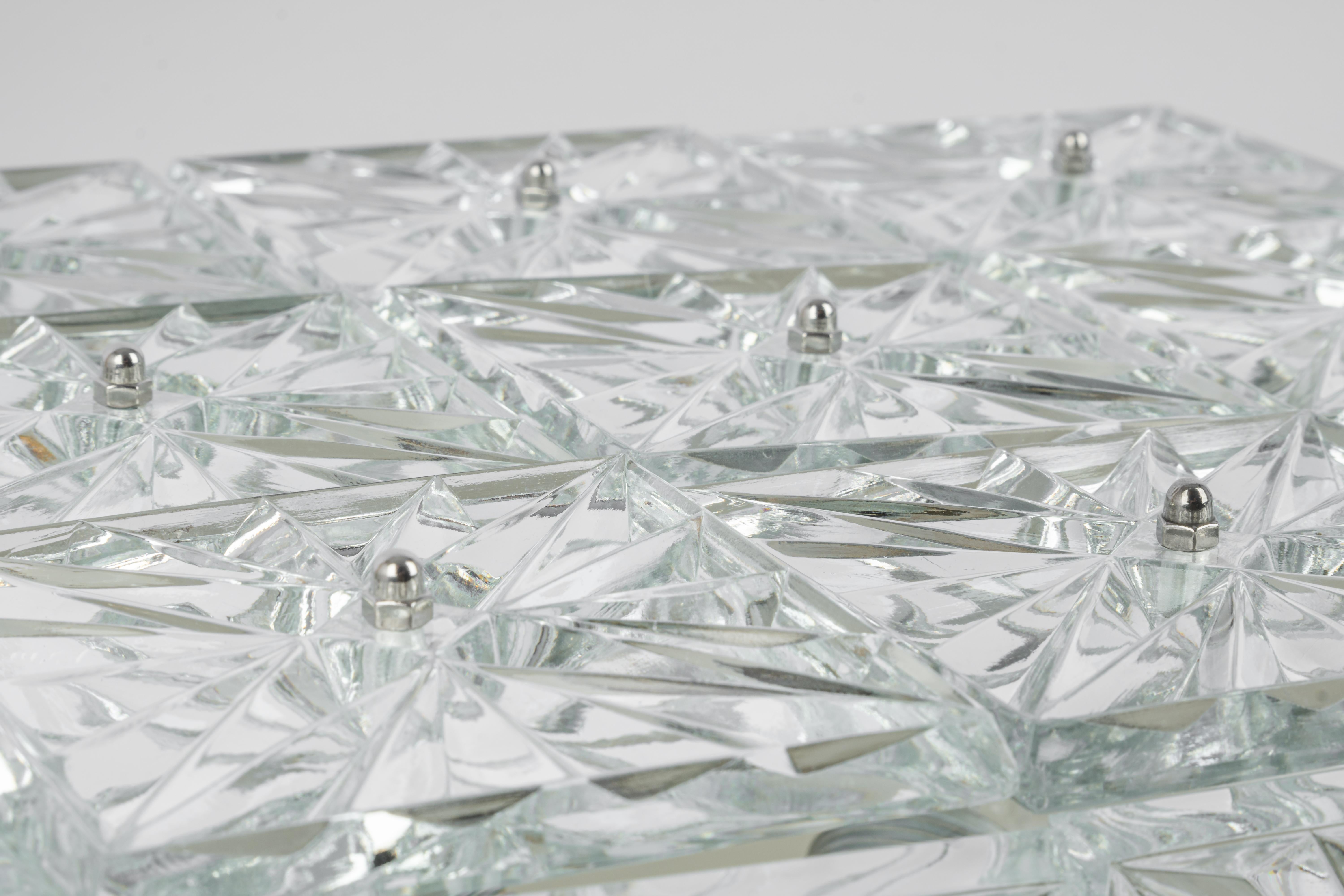 1 of 4 Large Flushmount Faceted Crystal Light Fixture, Germany, 1960s In Good Condition For Sale In Aachen, NRW