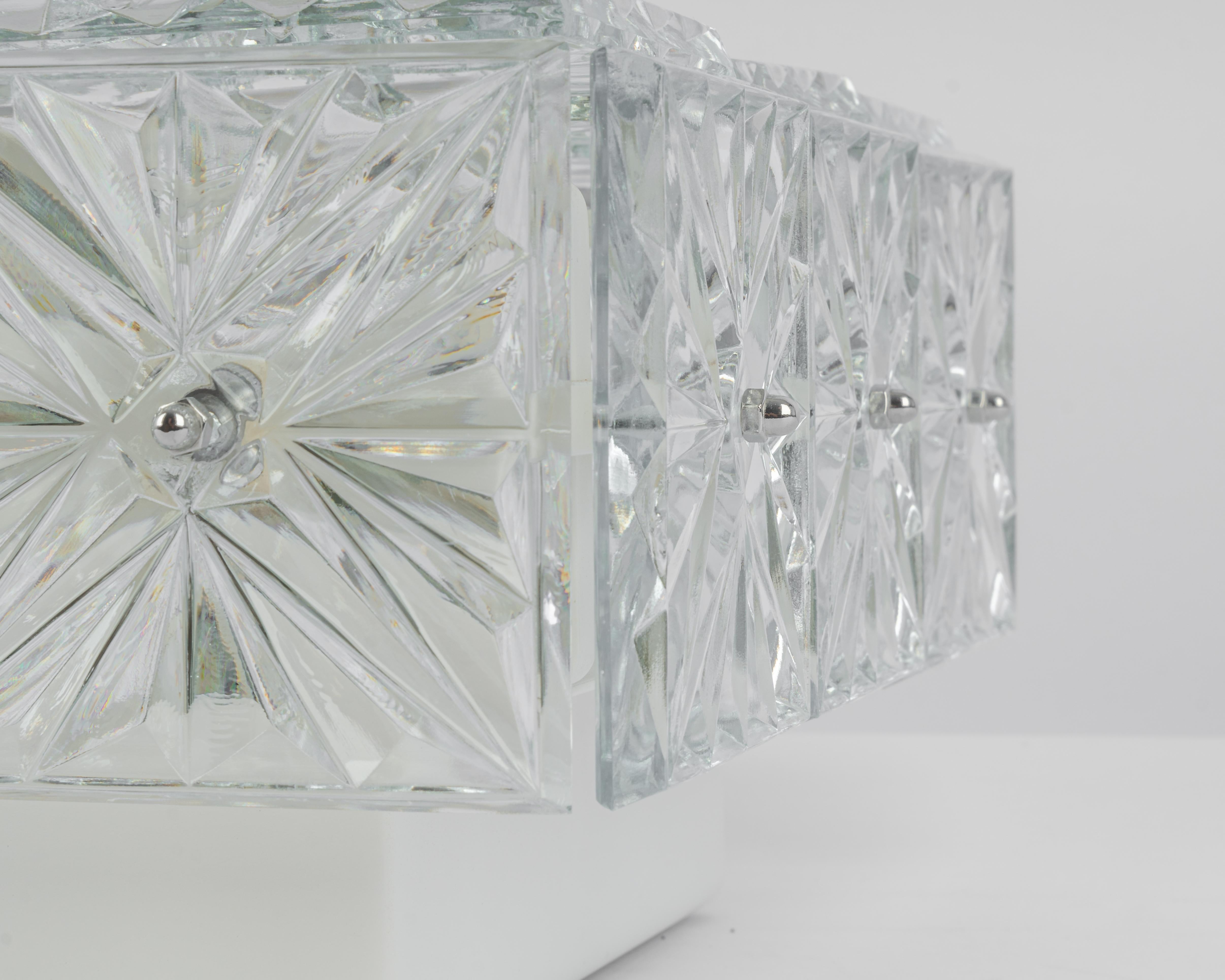 Mid-20th Century 1 of 4 Large Flushmount Faceted Crystal Light Fixture, Germany, 1960s For Sale