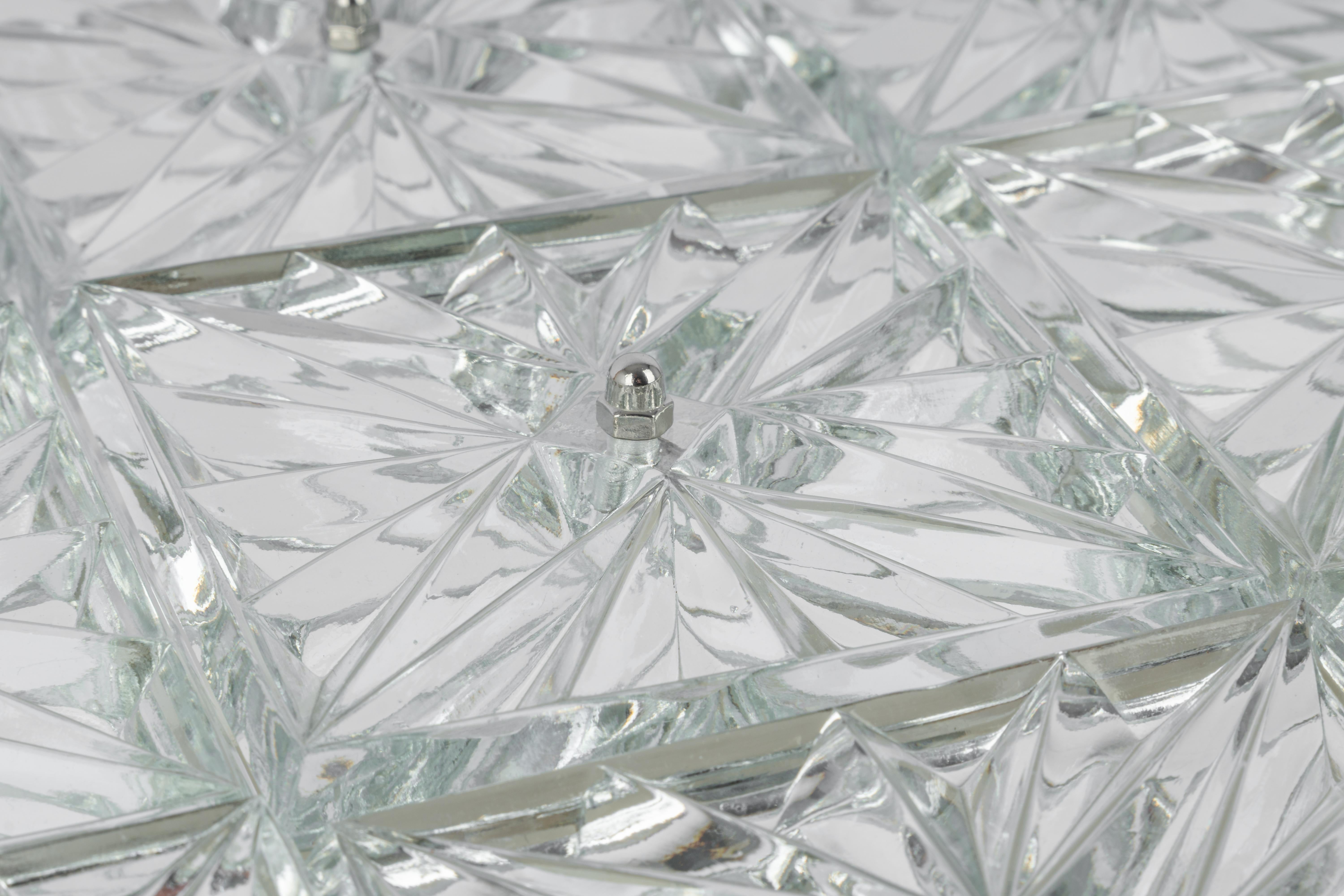Metal 1 of 4 Large Flushmount Faceted Crystal Light Fixture, Germany, 1960s For Sale