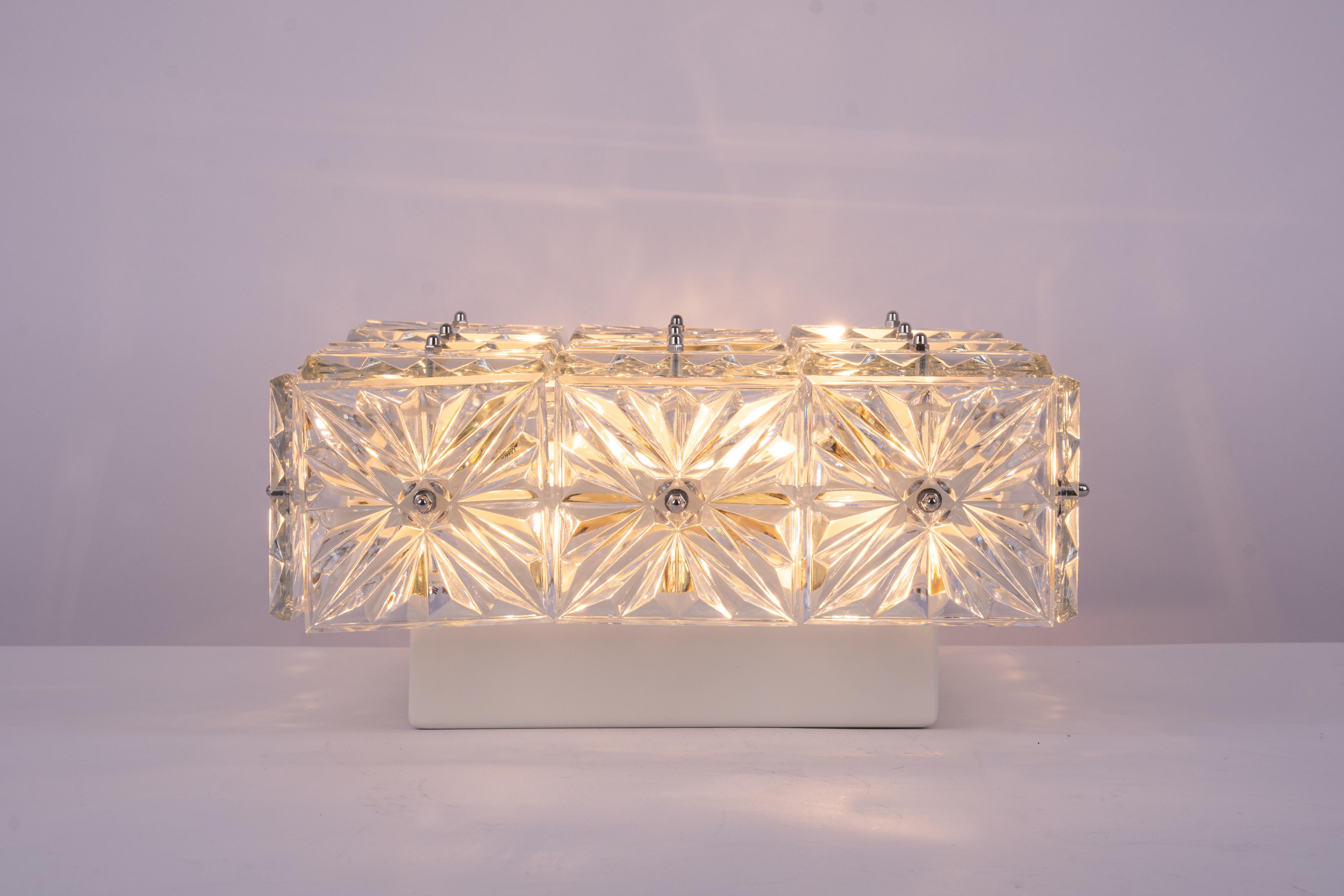 1 of 4 Large Flushmount Faceted Crystal Light Fixture, Germany, 1960s For Sale 1
