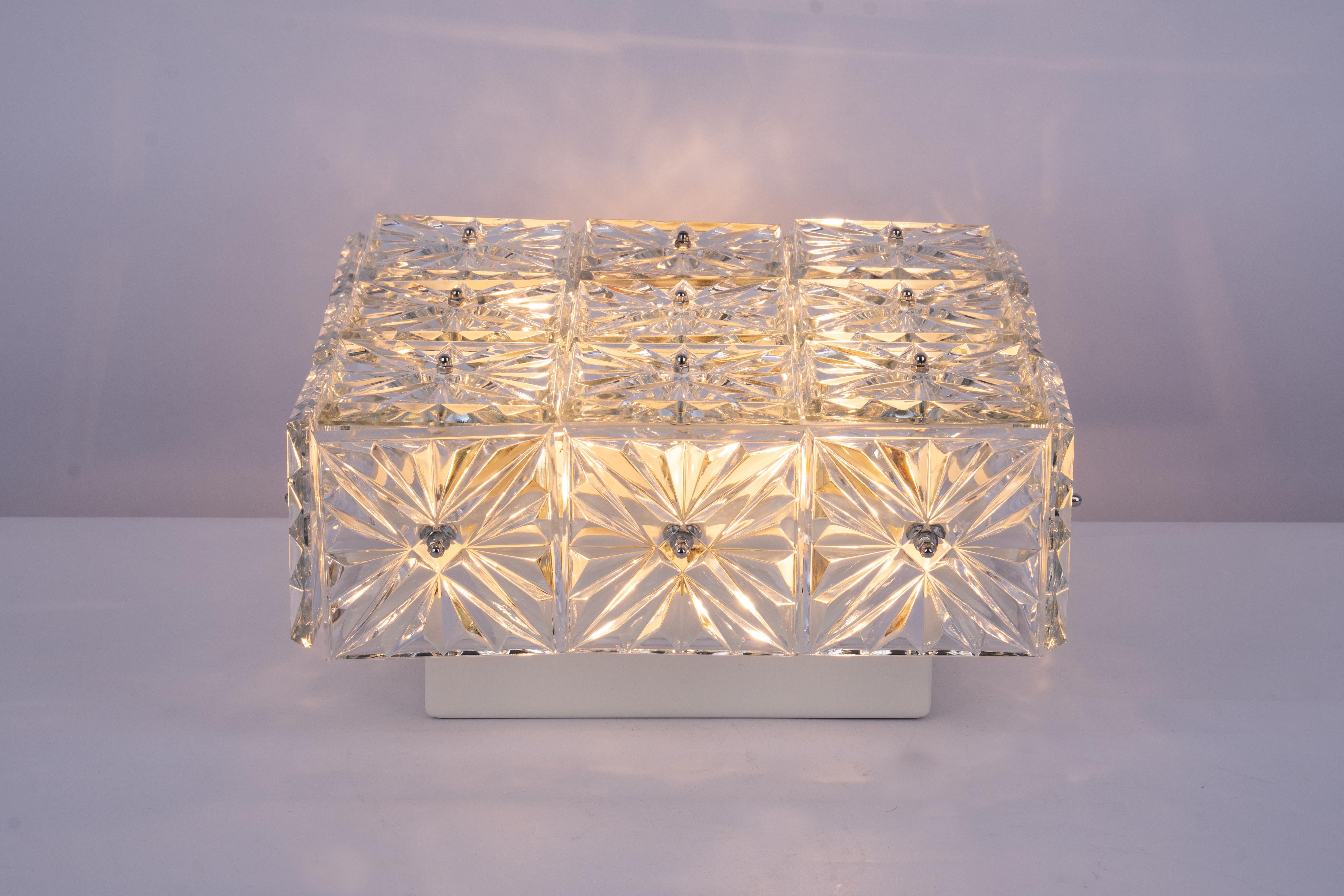 1 of 4 Large Flushmount Faceted Crystal Light Fixture, Germany, 1960s For Sale 2
