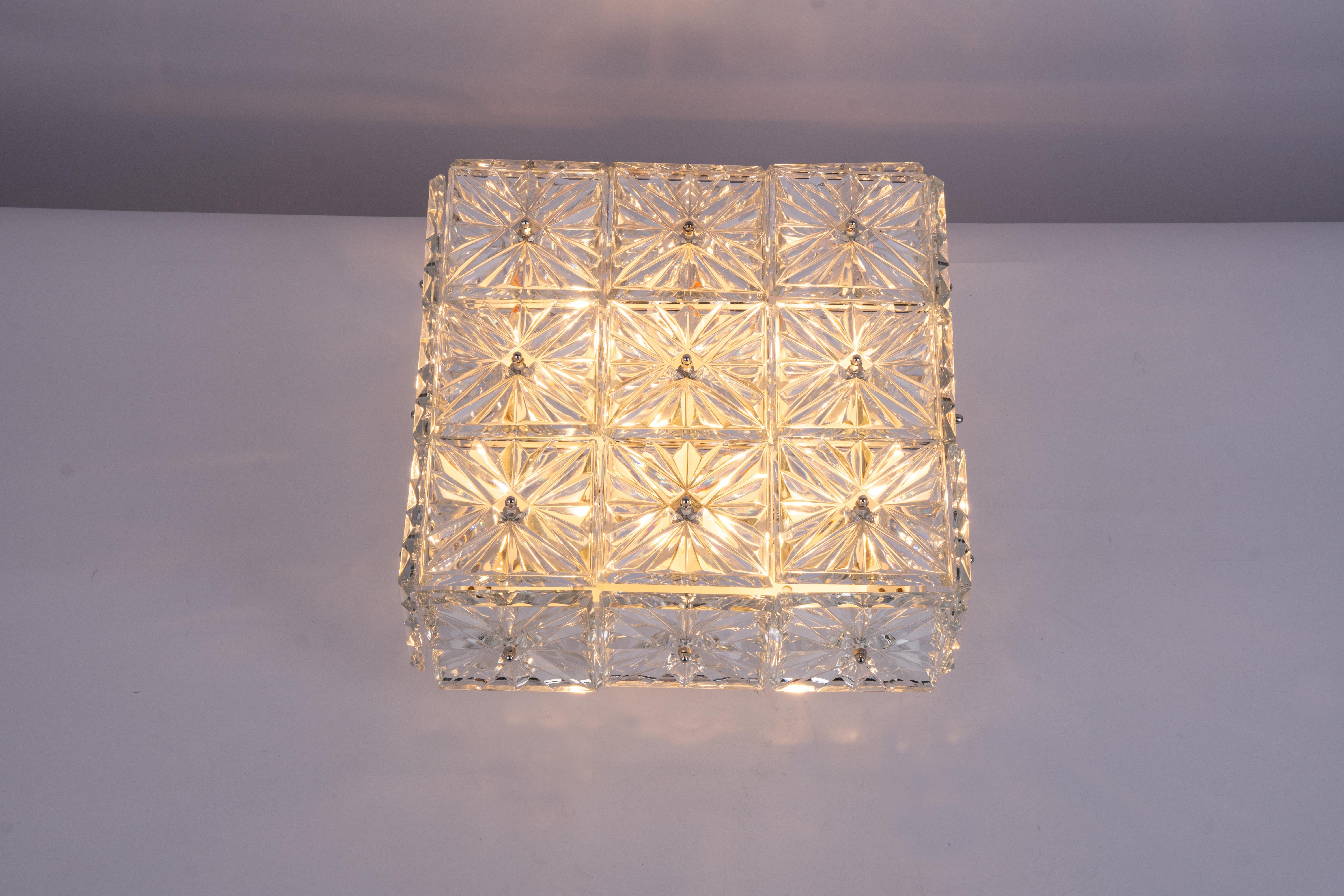 1 of 4 Large Flushmount Faceted Crystal Light Fixture, Germany, 1960s For Sale 3
