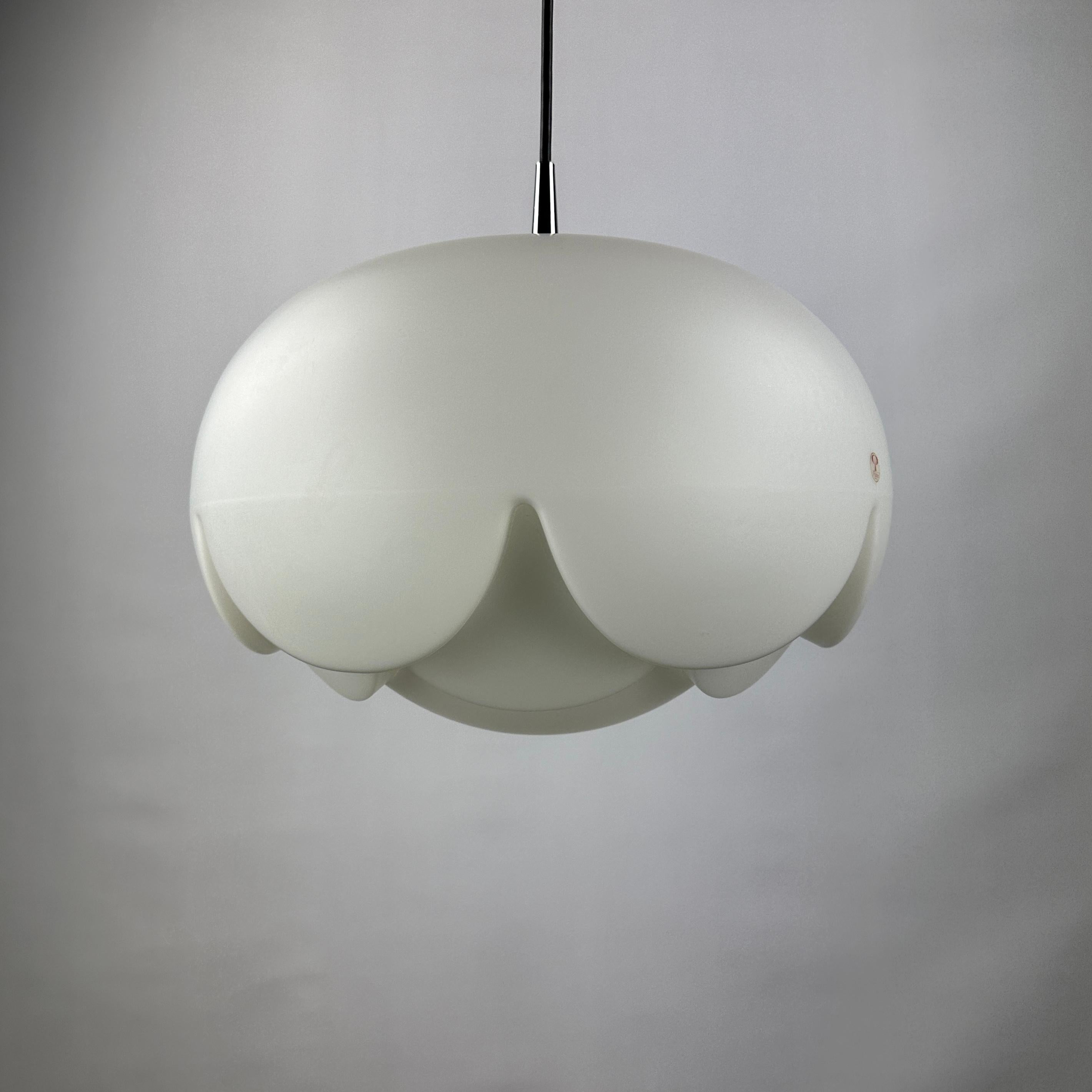 1 of 4 Large frosted glass Artichoke shaped pendant lamp XL by Peill and Putzler For Sale 5