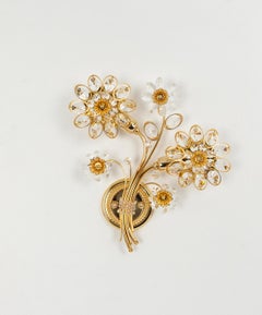 1 von 4 großen blumenförmigen Wandleuchten aus vergoldetem Messing von Palwa, Deutschland, 1970er Jahre