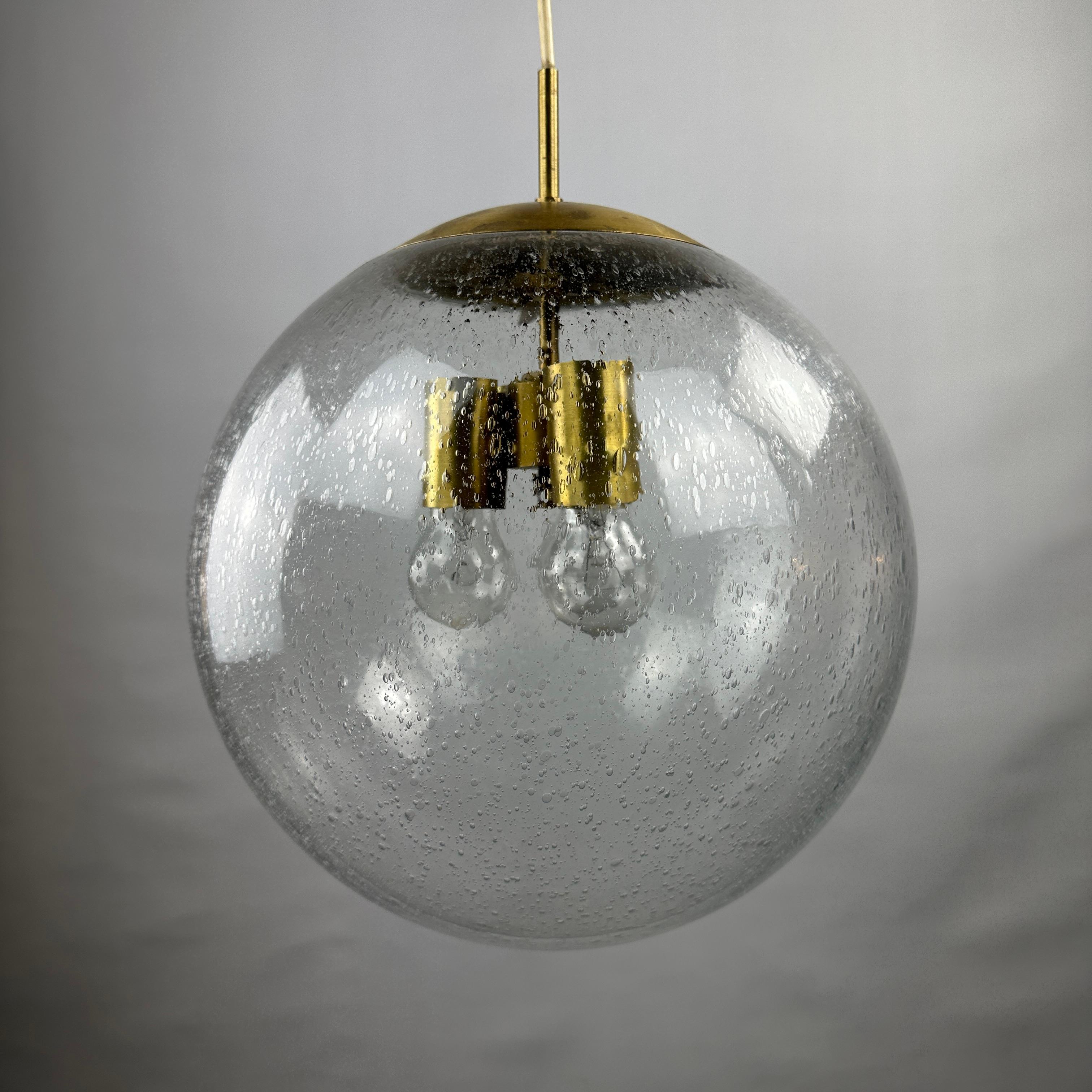 German 1 of 4 Large glass globe pendant Lamp by Doria Leuchten 1960 (34cm) For Sale