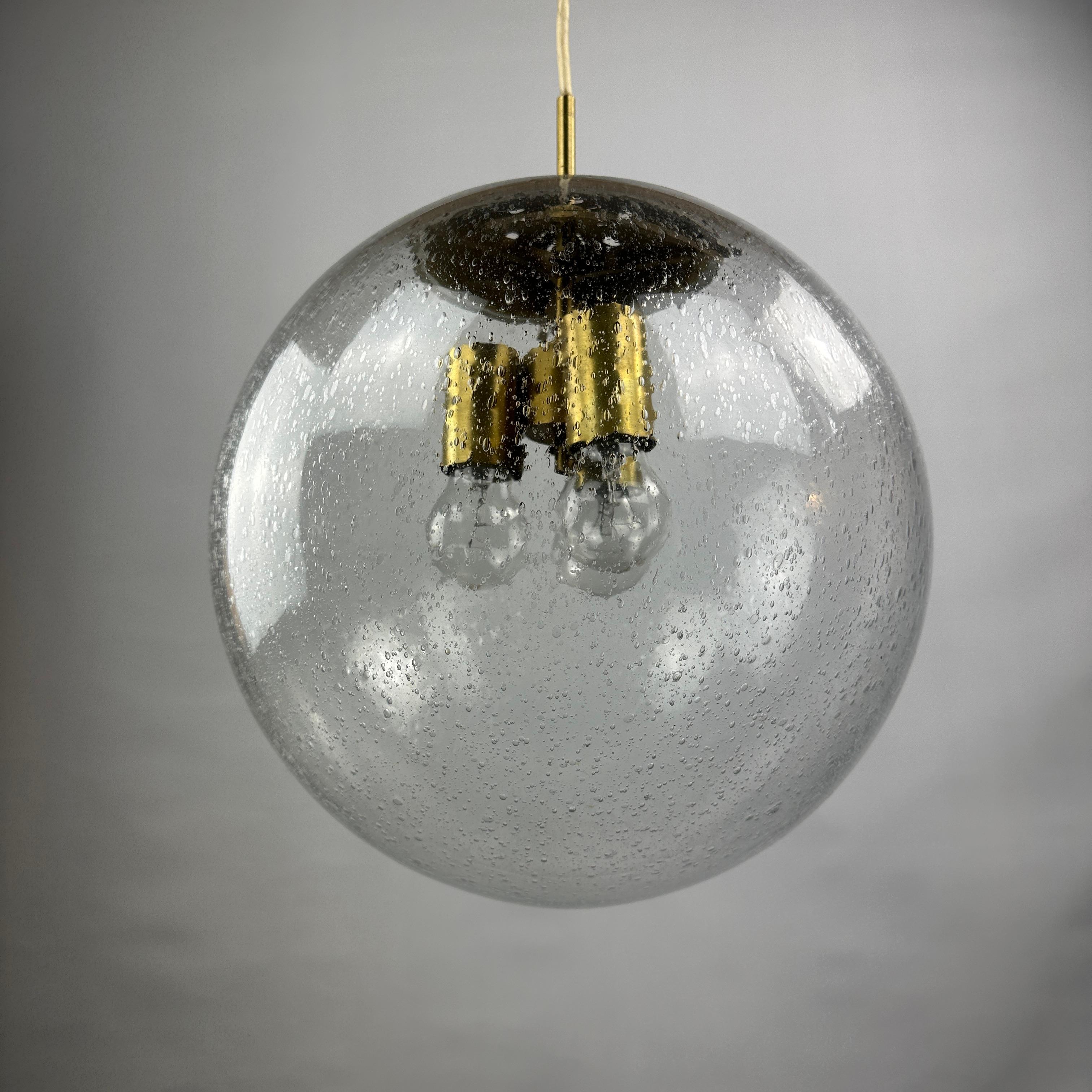 1 of 4 Large glass globe pendant Lamp by Doria Leuchten 1960 (34cm) For Sale 2