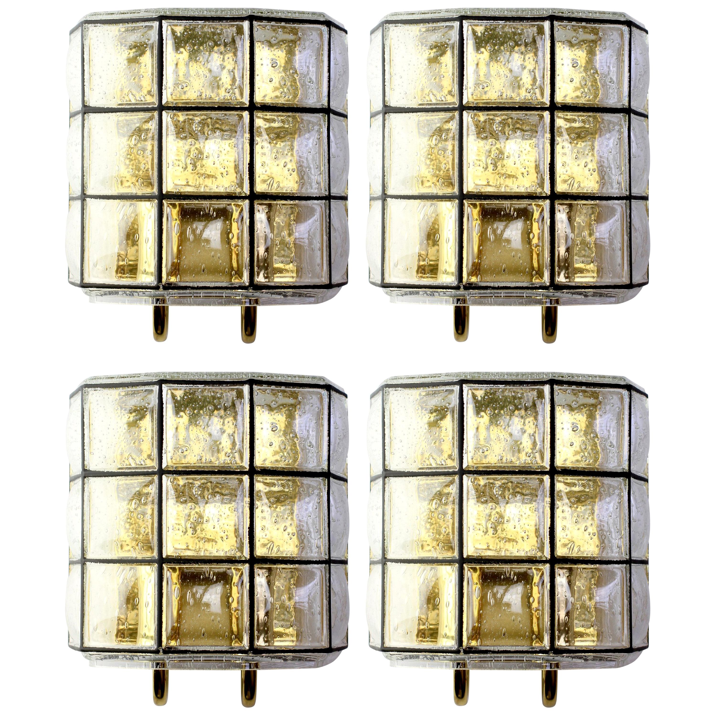 1 of 4 Large Midcentury Iron and Bubble Glass Wall Lights by Glashütte Limburg For Sale