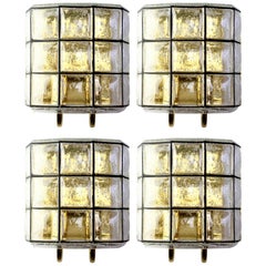 Vintage 1 of 4 Large Midcentury Iron and Bubble Glass Wall Lights by Glashütte Limburg
