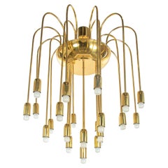 1 (of 4) Large Modernist Brass Spider 25-Light Chandelier Flush Mount, 1960s