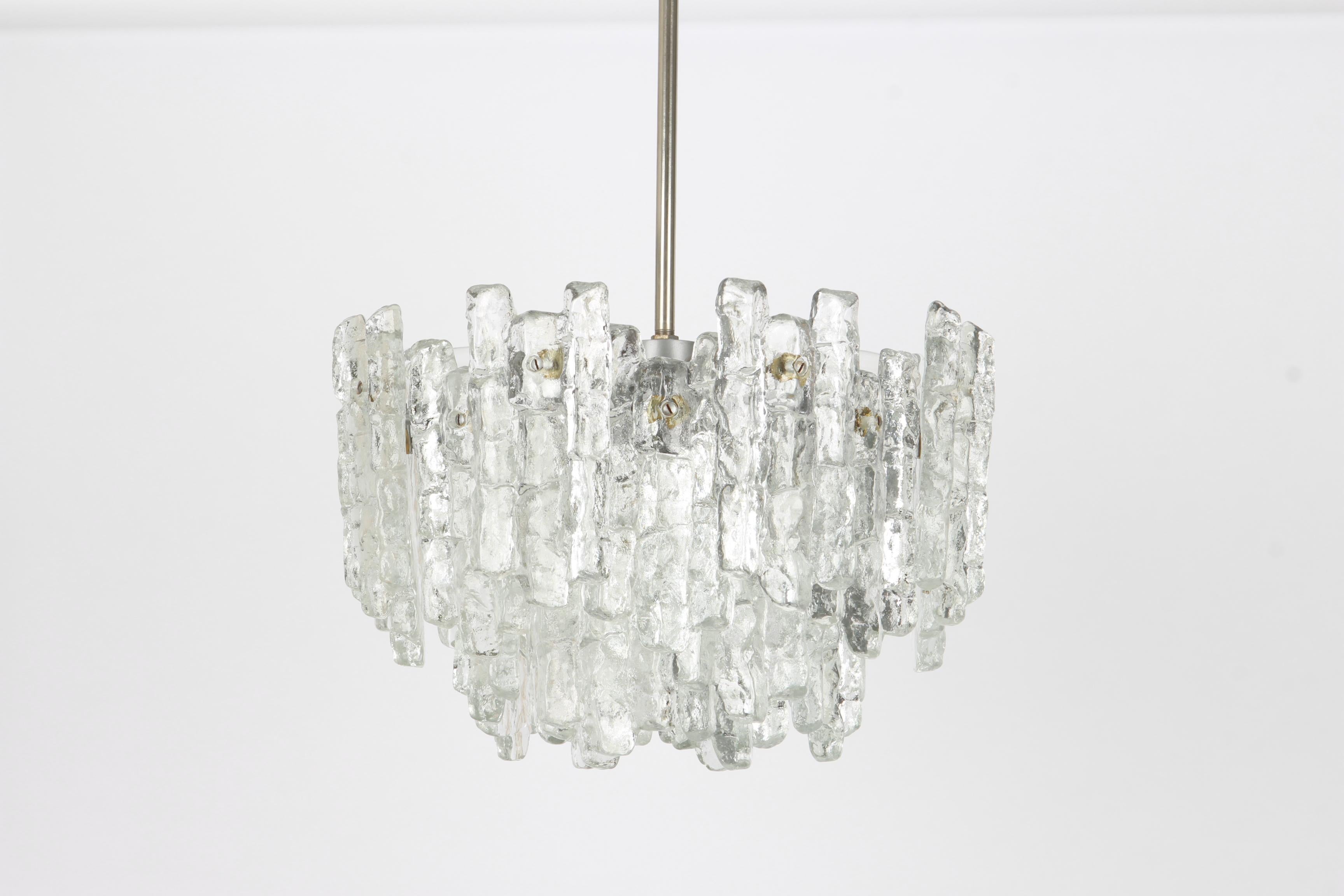 1 of 4 Large Murano Ice Glass Chandelier by Kalmar, Austria, 1960s For Sale 4