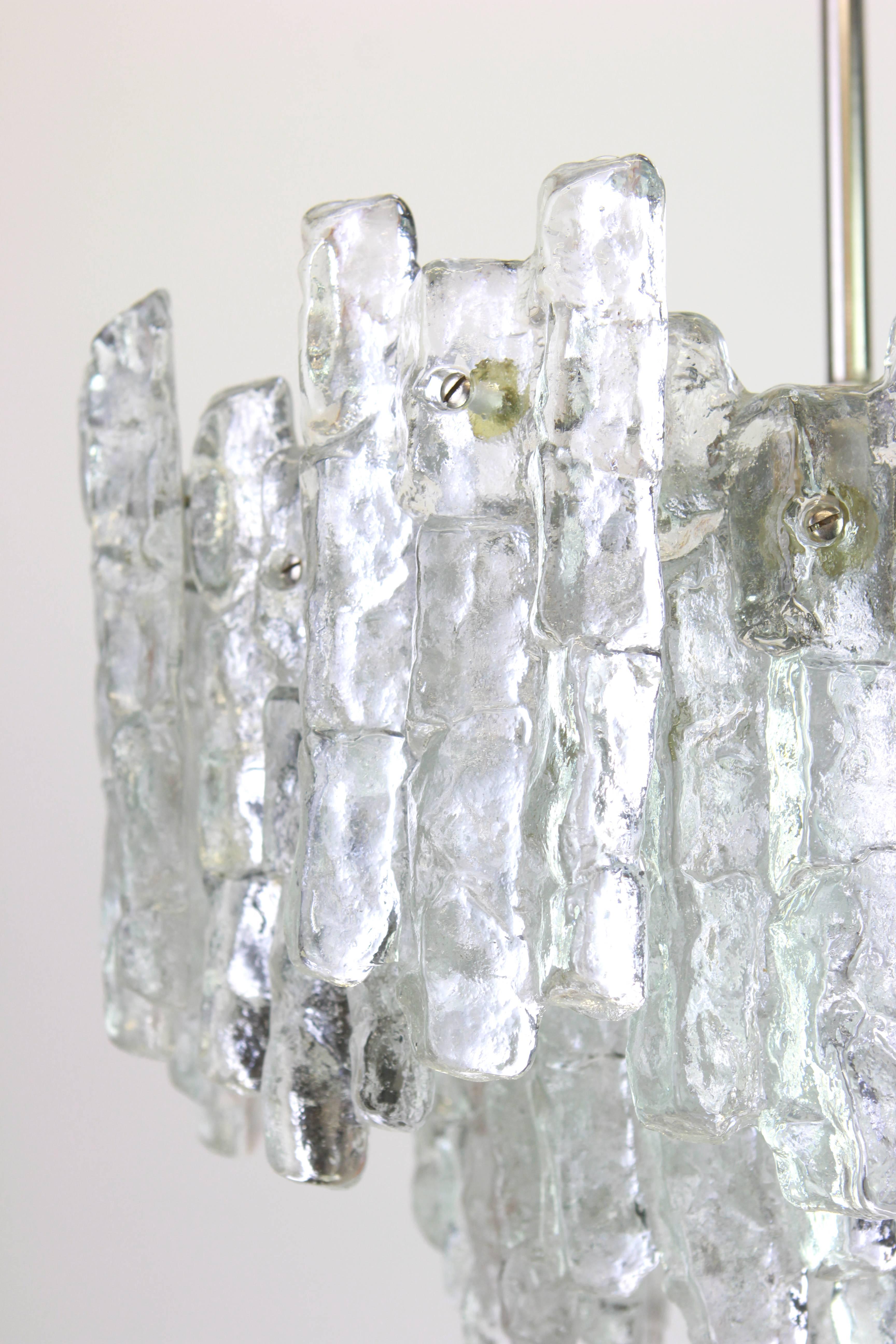 Austrian 1 of 4 Large Murano Ice Glass Chandelier by Kalmar, Austria, 1960s For Sale