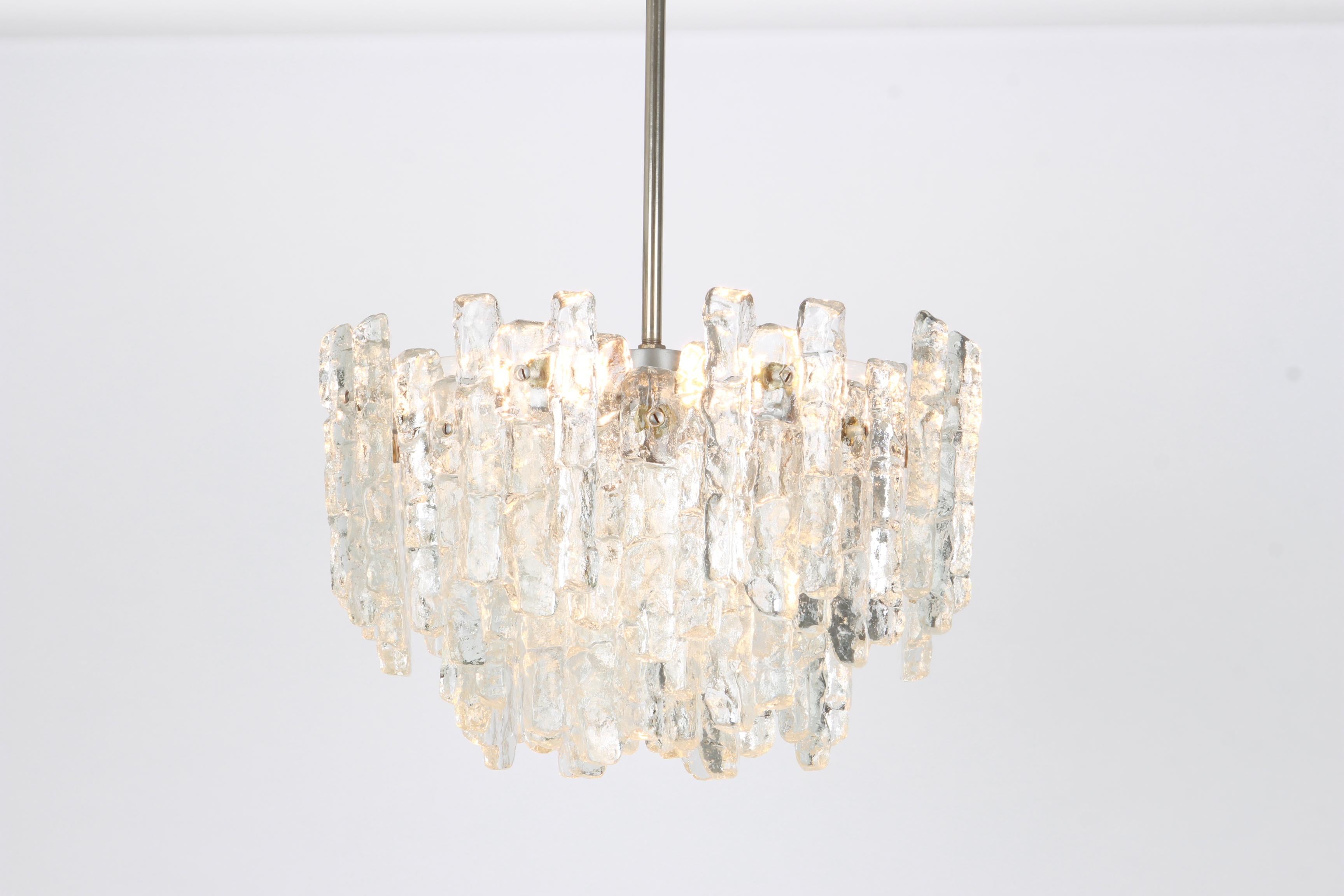 Murano Glass 1 of 4 Large Murano Ice Glass Chandelier by Kalmar, Austria, 1960s For Sale