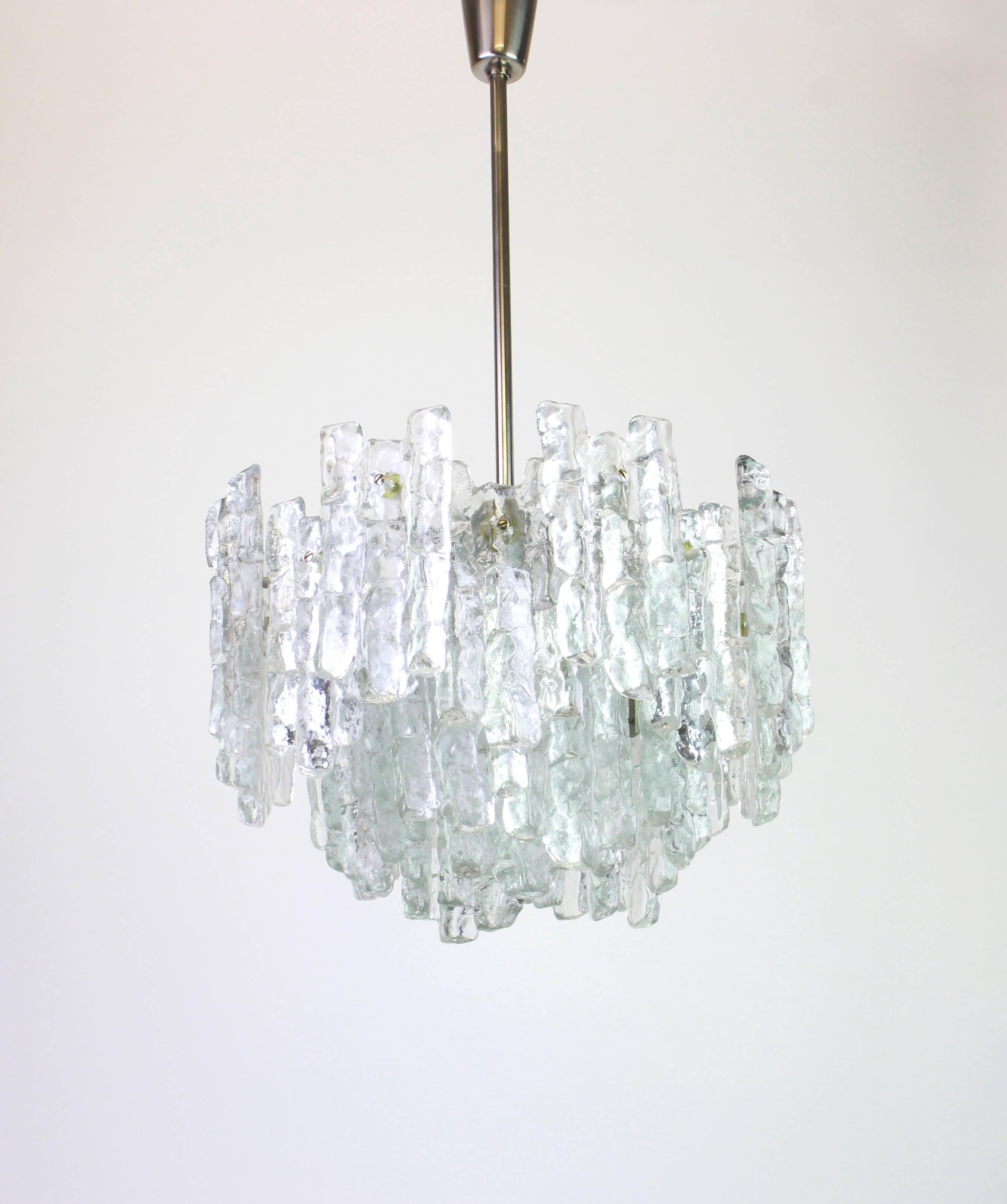 1 of 4 Large Murano Ice Glass Chandelier by Kalmar, Austria, 1960s For Sale 2