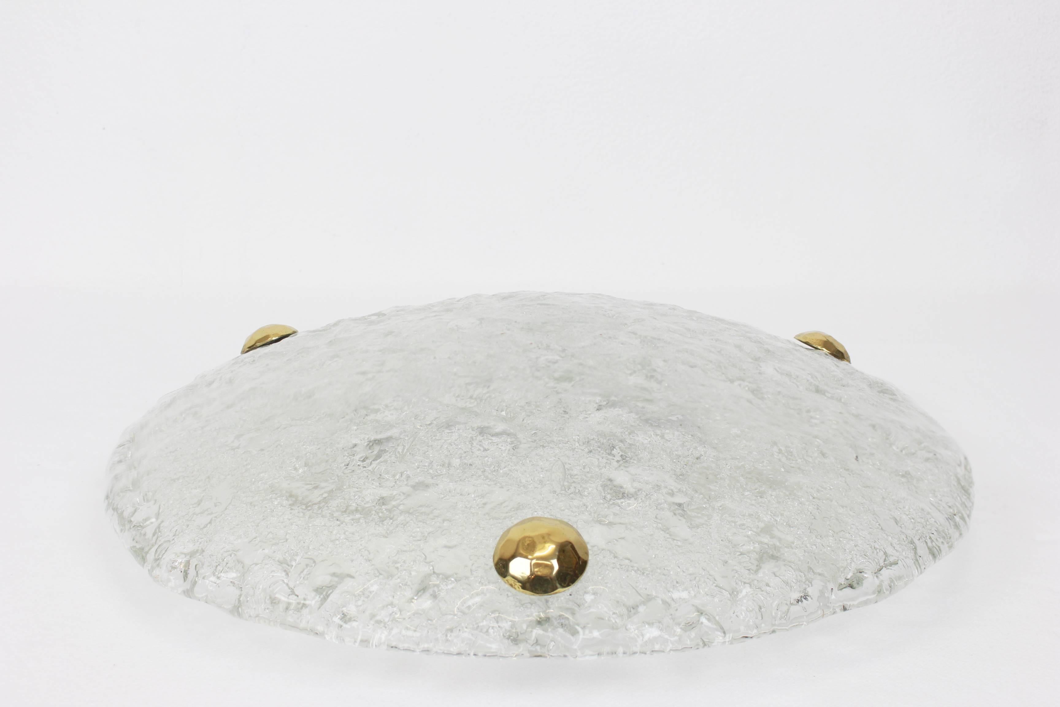Mid-Century Modern 1 of 4 Large Round Murano Ice Glass Flushmount by Hillebrand, Germany, 1970s For Sale