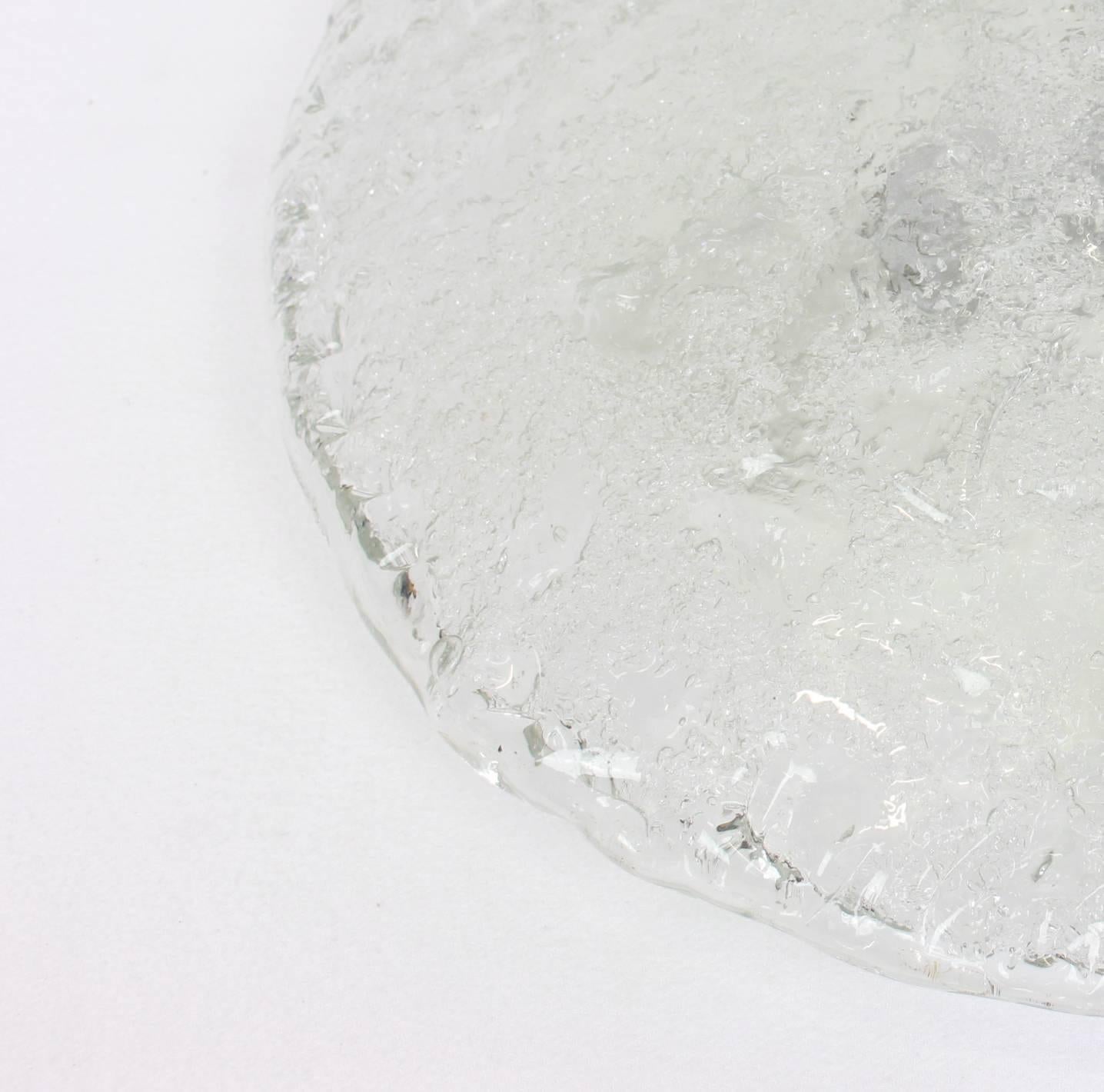 1 of 4 Large Round Murano Ice Glass Flushmount by Hillebrand, Germany, 1970s In Good Condition For Sale In Aachen, NRW
