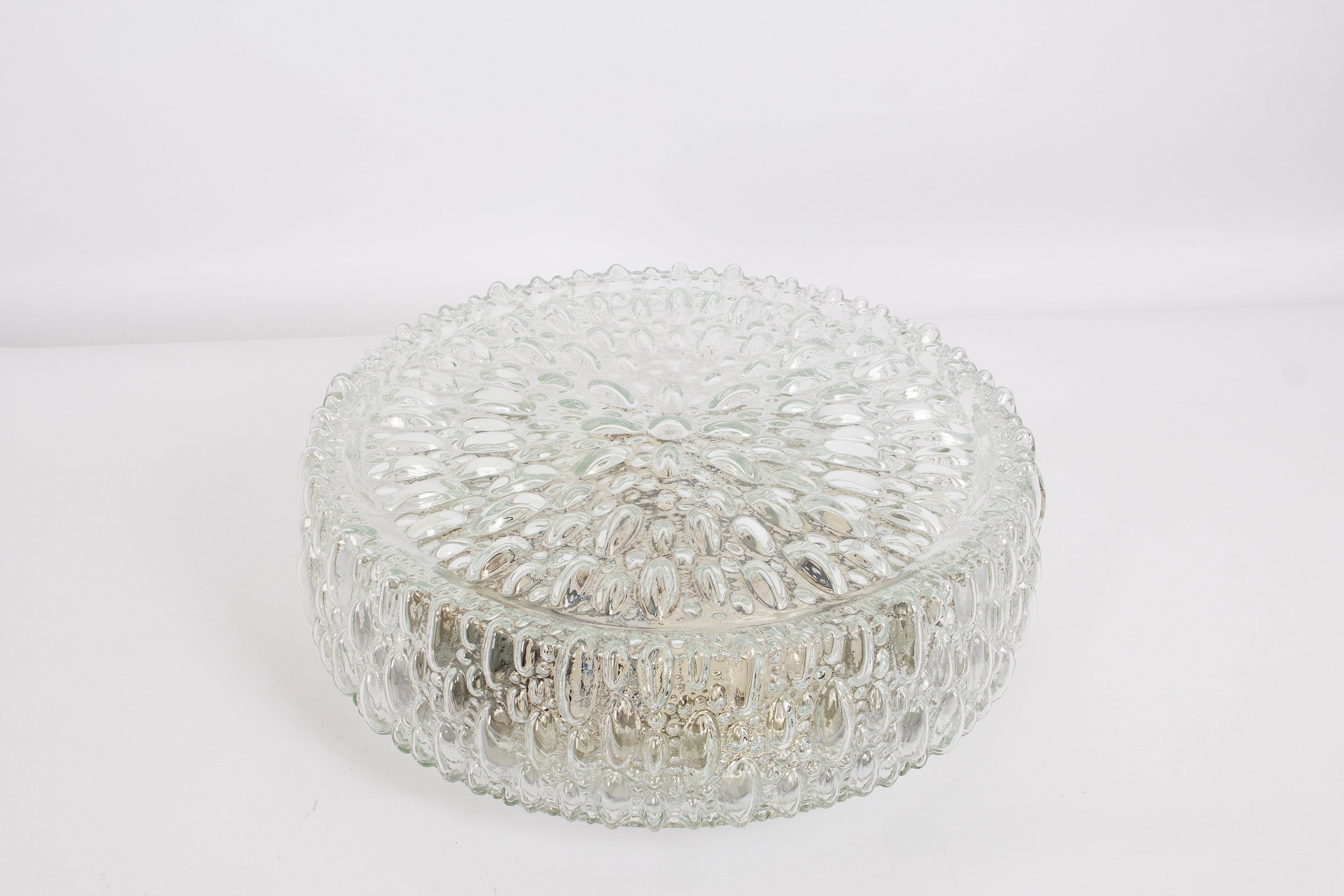 Mid-Century Modern 1 of 4 Large Round Textured Glass Flushmount by Limburg, Germany, 1970s For Sale