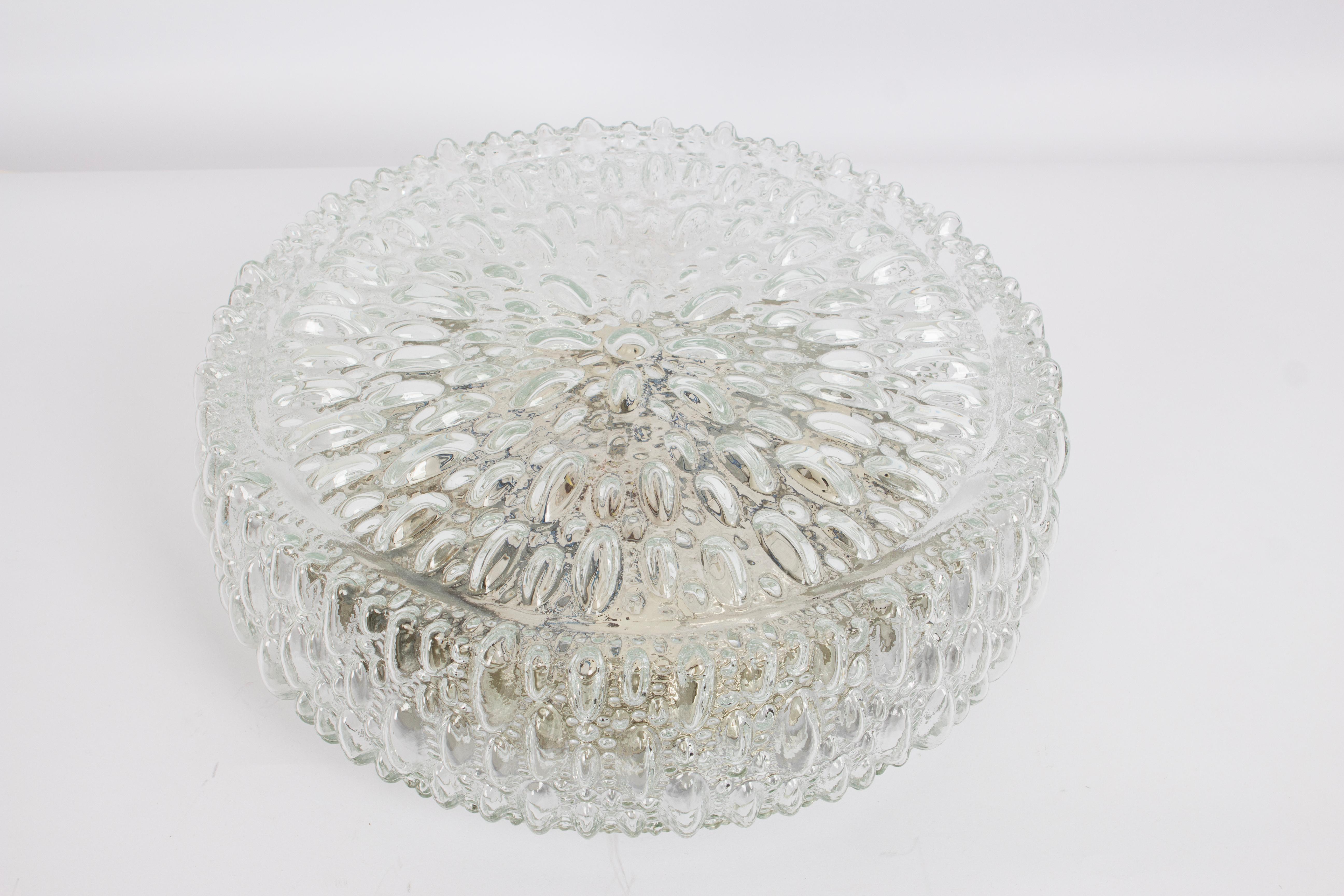 1 of 4 Large Round Textured Glass Flushmount by Limburg, Germany, 1970s In Good Condition For Sale In Aachen, NRW