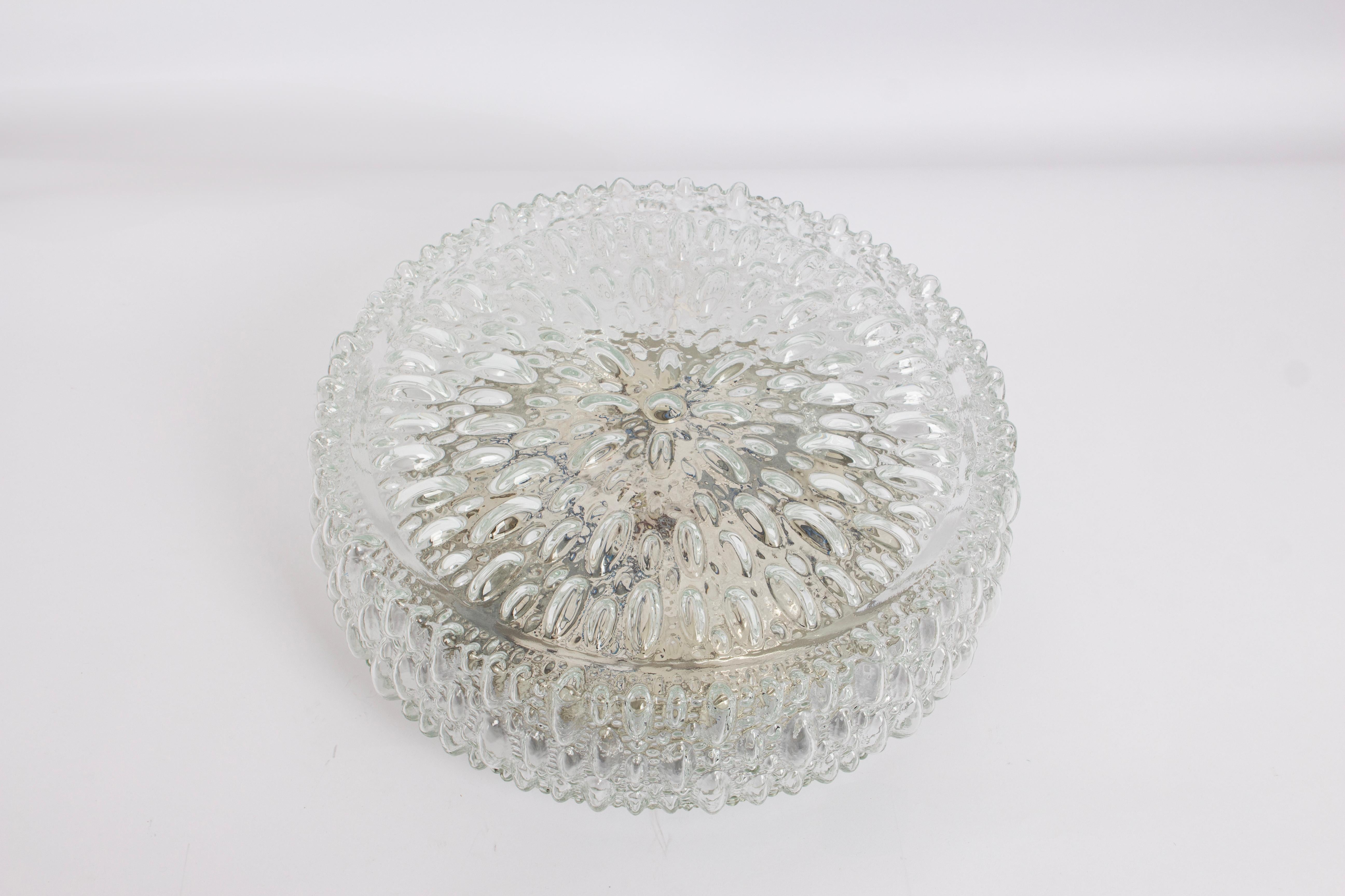 Late 20th Century 1 of 4 Large Round Textured Glass Flushmount by Limburg, Germany, 1970s For Sale