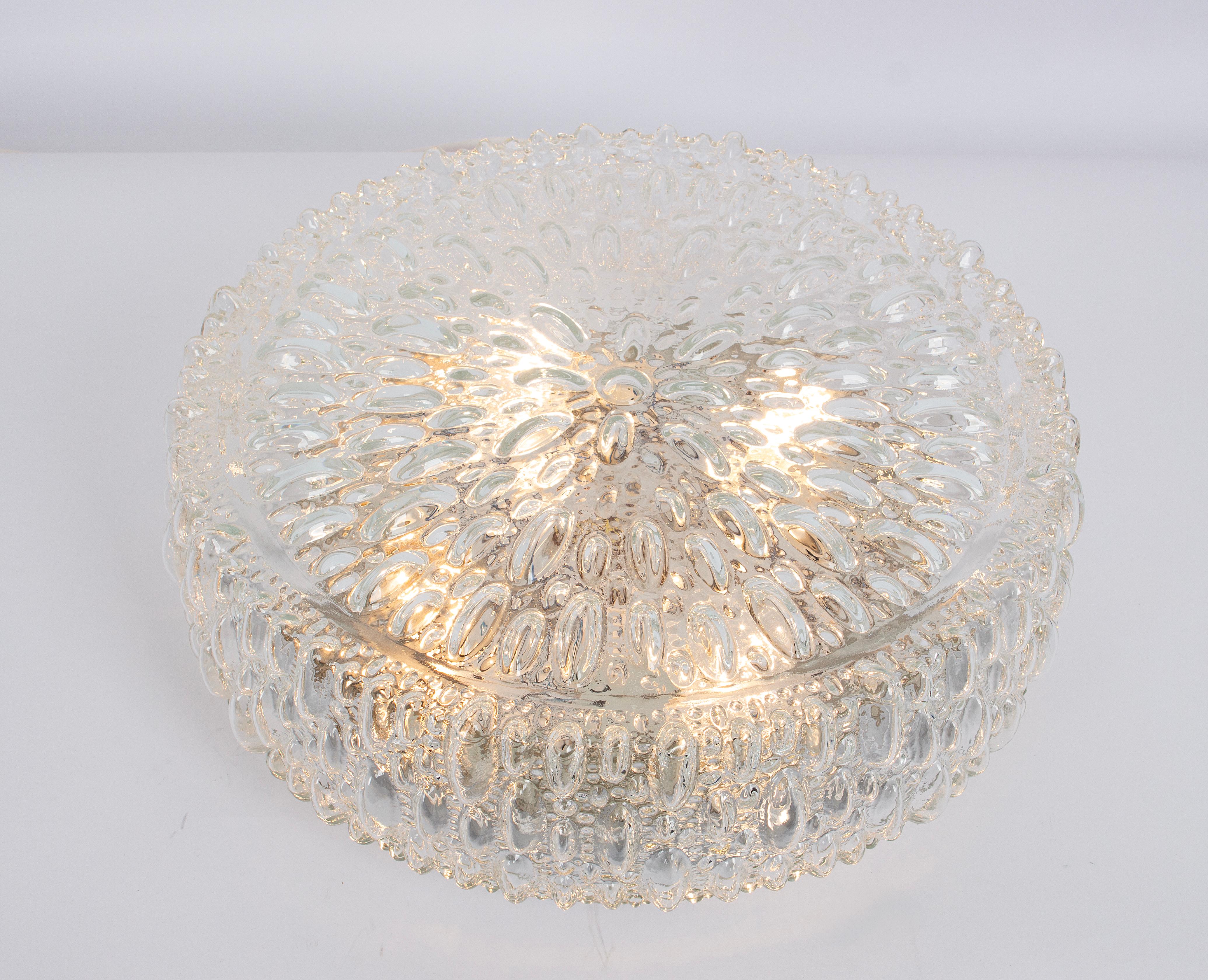 1 of 4 Large Round Textured Glass Flushmount by Limburg, Germany, 1970s For Sale 2
