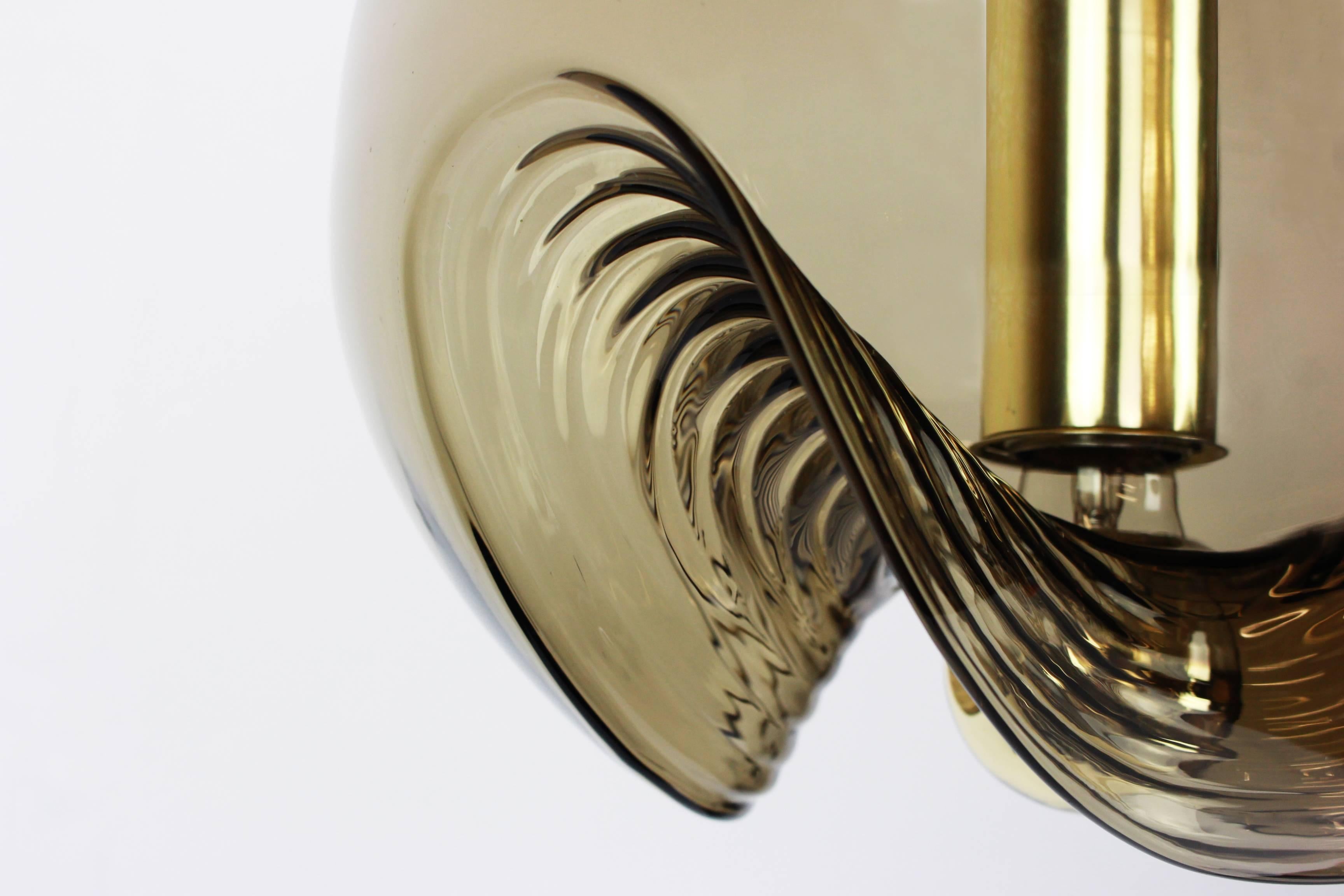 Mid-Century Modern 1 of 5 Large Smoked Glass Pendant Light by Peill & Putzler, Germany, 1970s