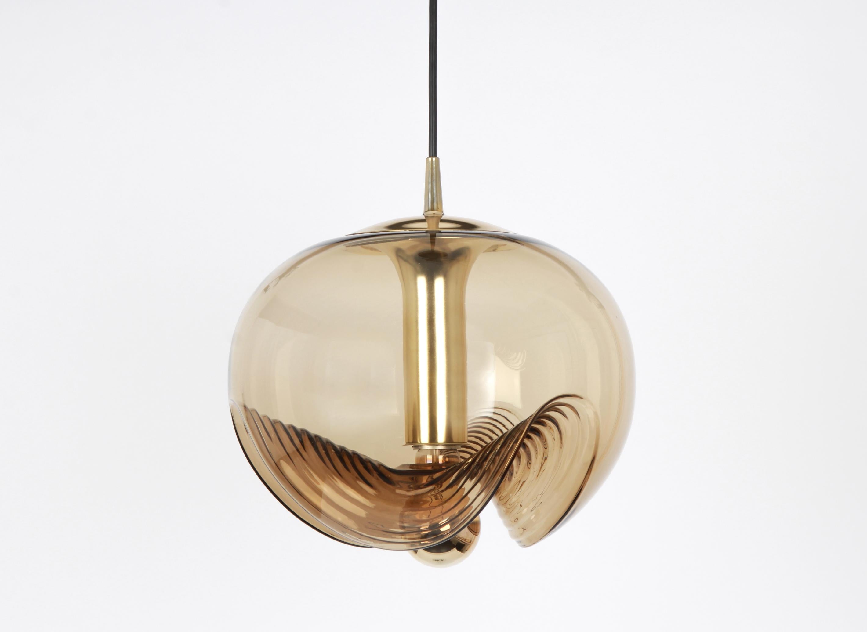 1 of 5 Large Smoked Glass Pendant Light by Peill & Putzler, Germany, 1970s In Good Condition For Sale In Aachen, NRW