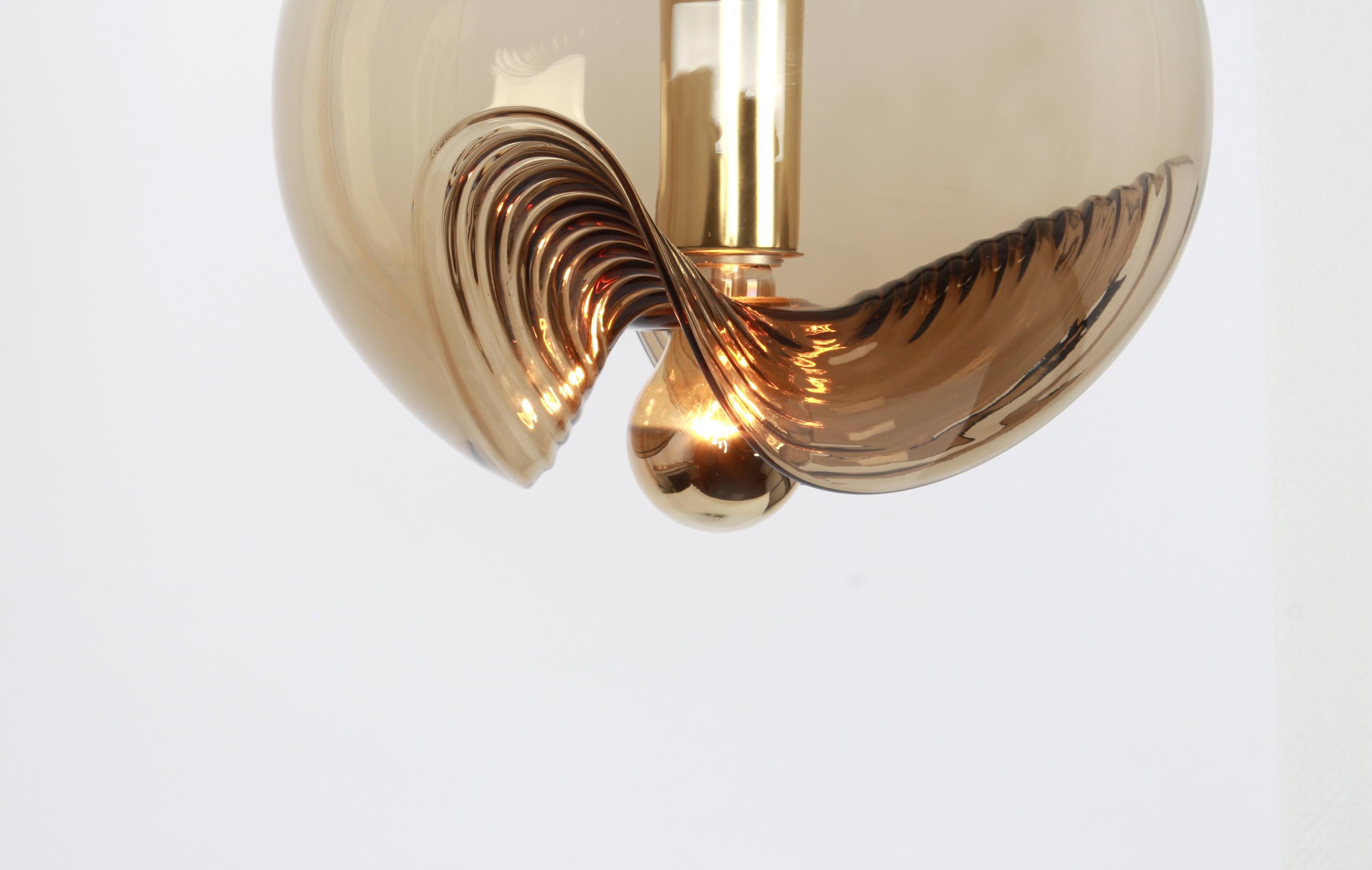 1 of 4 Large Smoked Glass Pendant Light by Peill & Putzler, Germany, 1970s For Sale 2