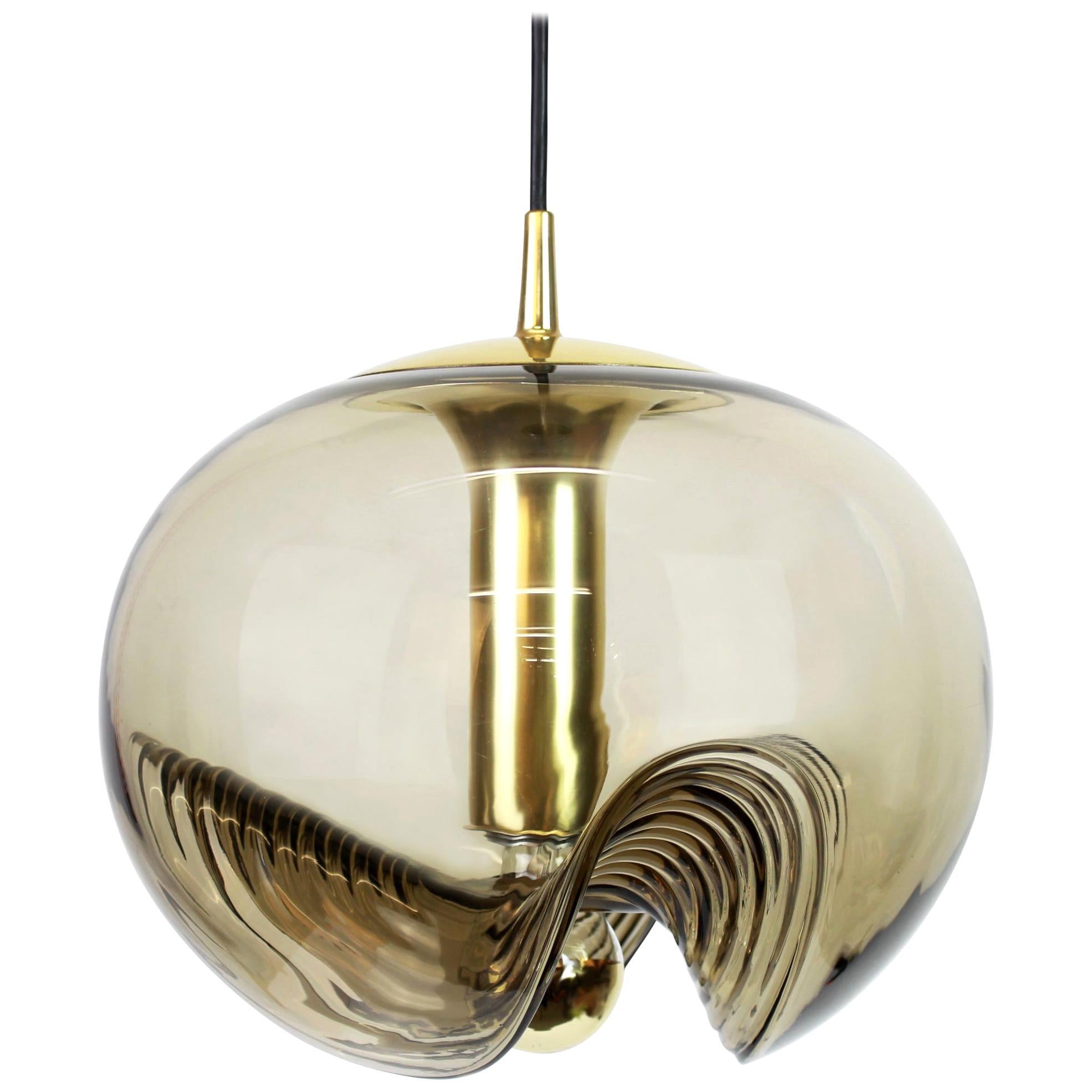 1 of 4 Large Smoked Glass Pendant Light by Peill & Putzler, Germany, 1970s For Sale