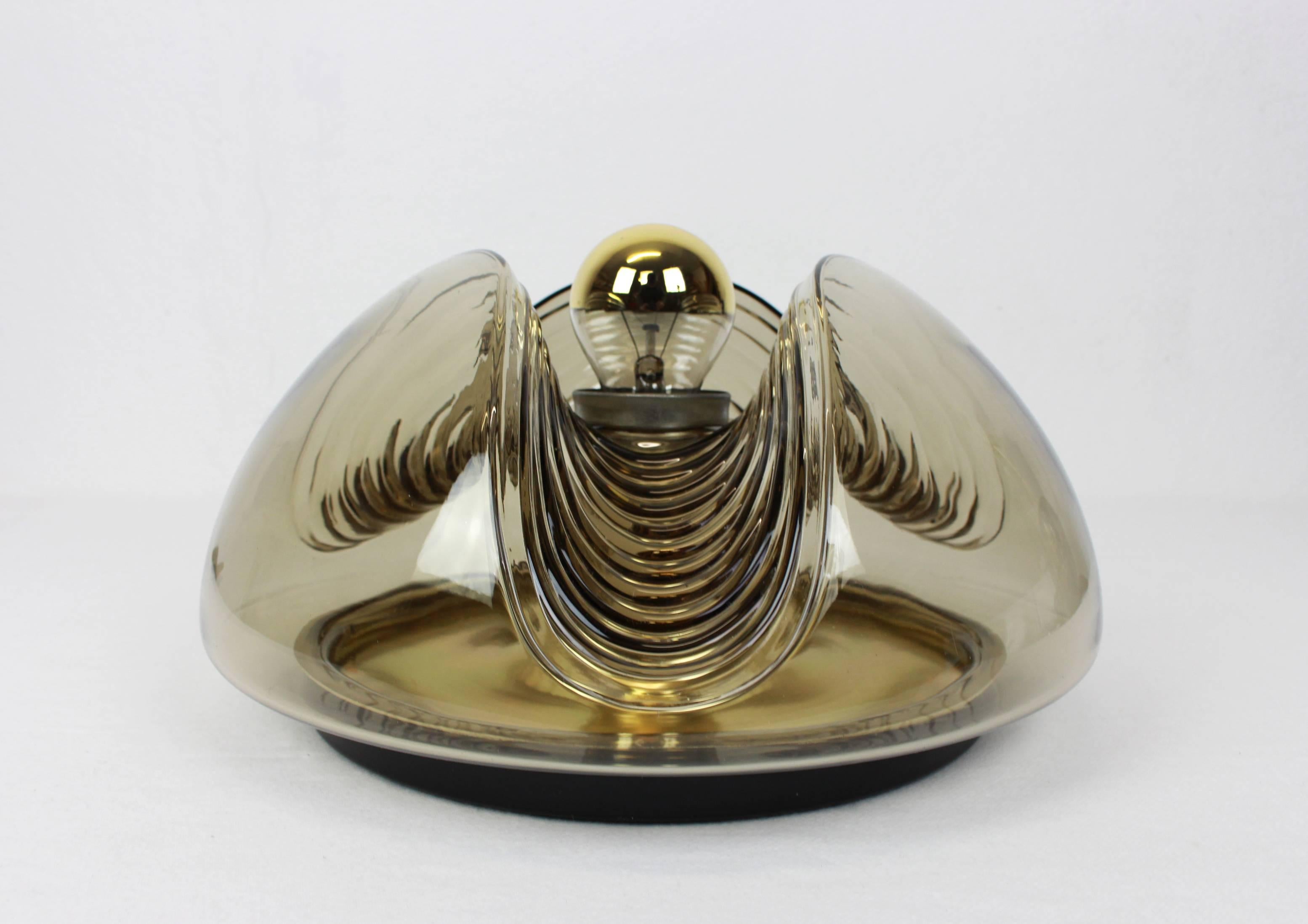 Smoked Glass 1 of 4 Large Wall Sconce Flush Mount, Koch & Lowy by Peill & Putzler, Germany For Sale