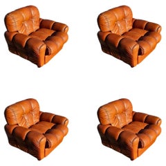 Retro 1 of 4 Leather Club Chairs done in cognac leather, Italy 1970s