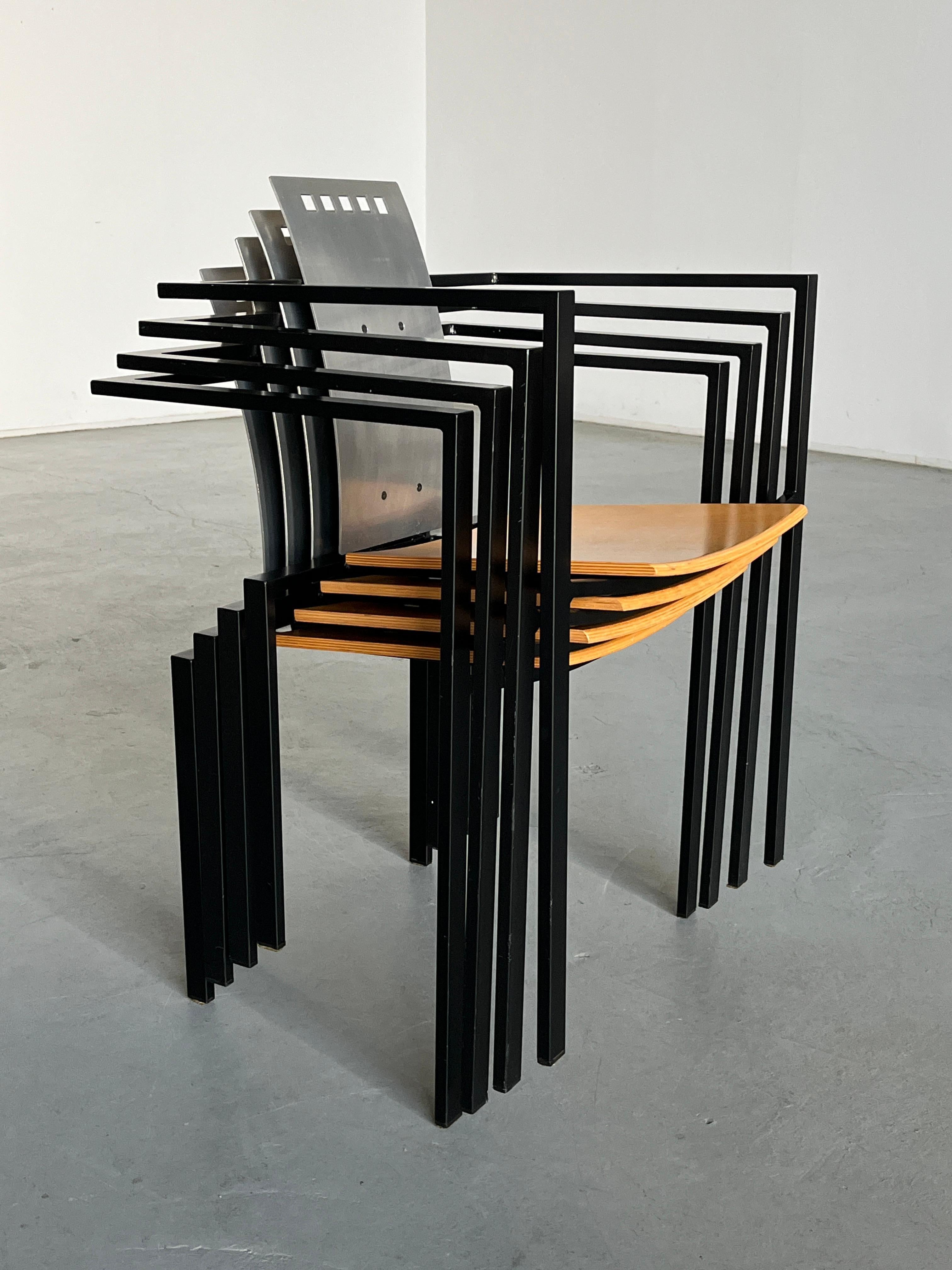 1 von 4 postmodernen geometrischen Stühlen im Memphis Design von KFF, Deutschland, 1980er Jahre im Angebot 2