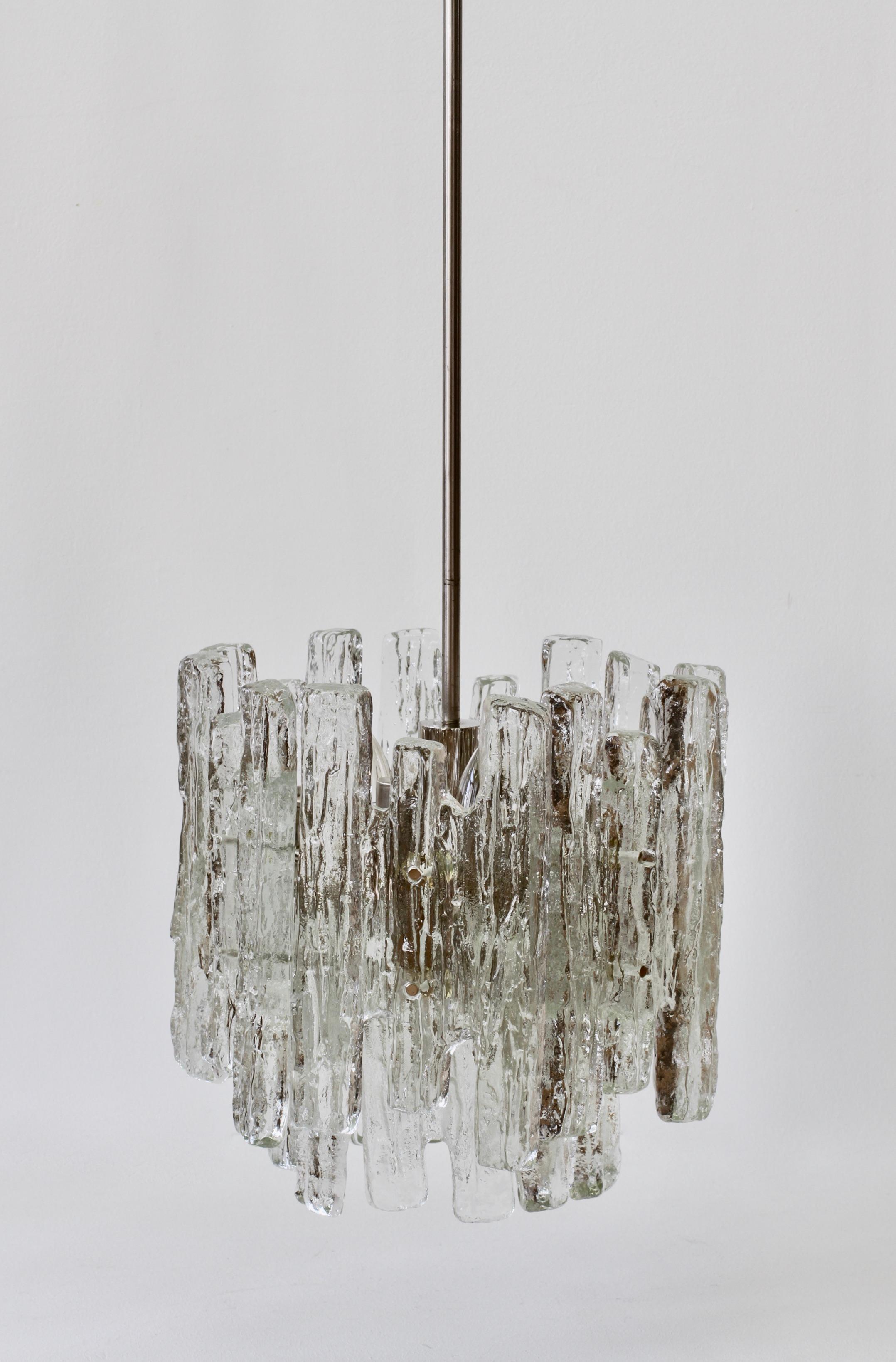 Mid-Century Modern 1 of a Pair of Mid-Century Kalmar Ice Crystal Glass Pendant Lights, Chandeliers