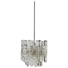 1 of a Pair of Mid-Century Kalmar Ice Crystal Glass Pendant Lights, Chandeliers