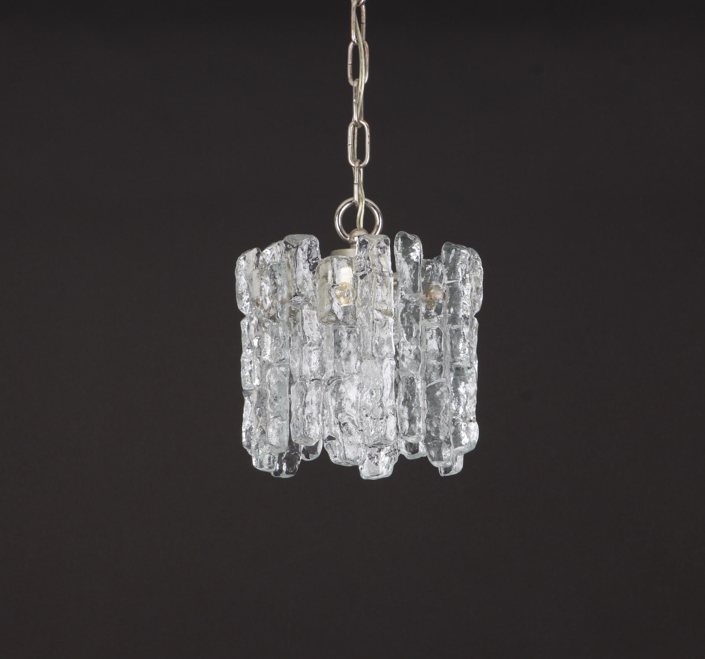 Mid-Century Modern 1 of 4 Murano Ice Glass Pendants by Kalmar, Austria, 1960s For Sale