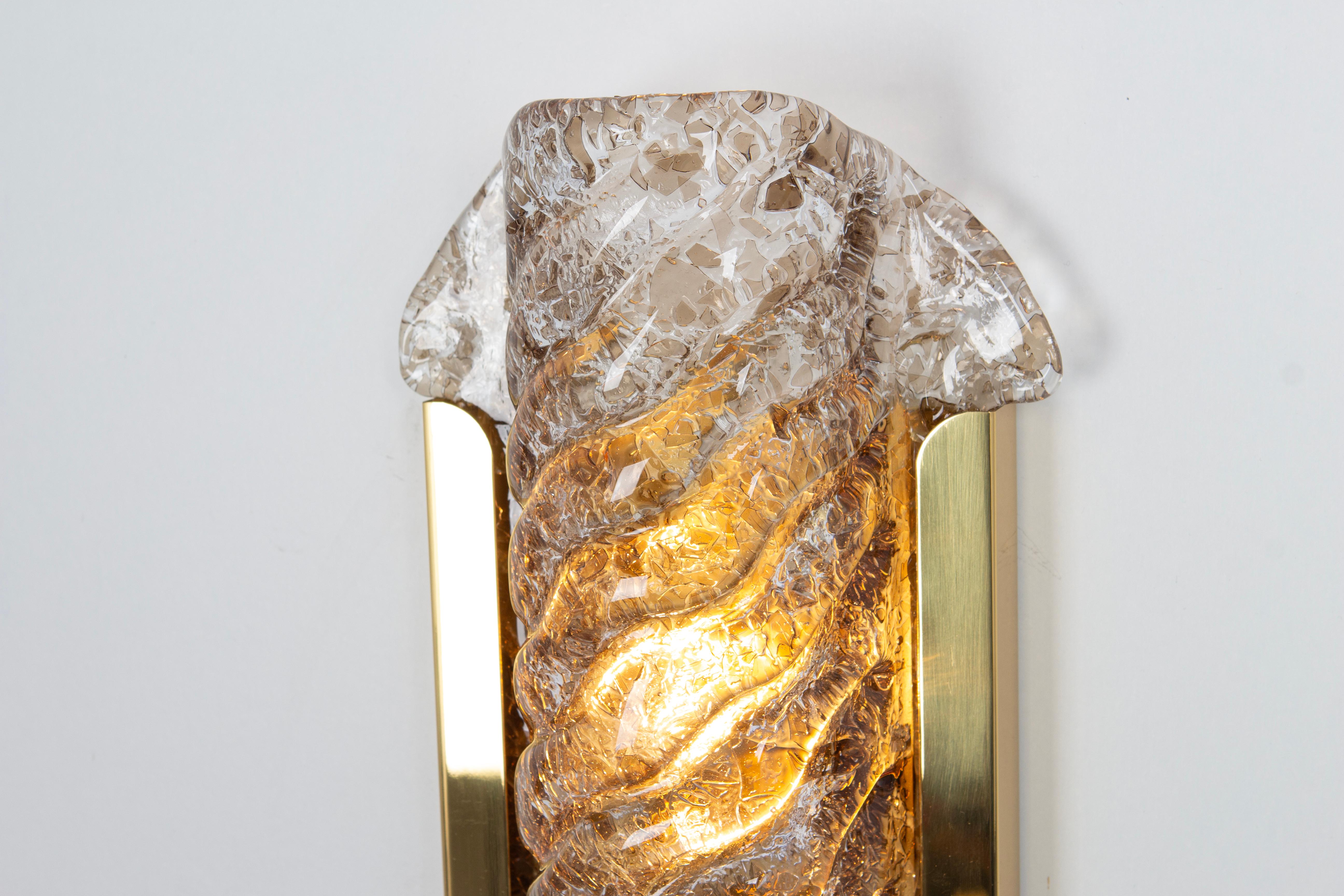 1 of 4 Pairs of Dark Toned Murano Glass Wall Sconces by Kaiser, Germany, 1970s For Sale 3