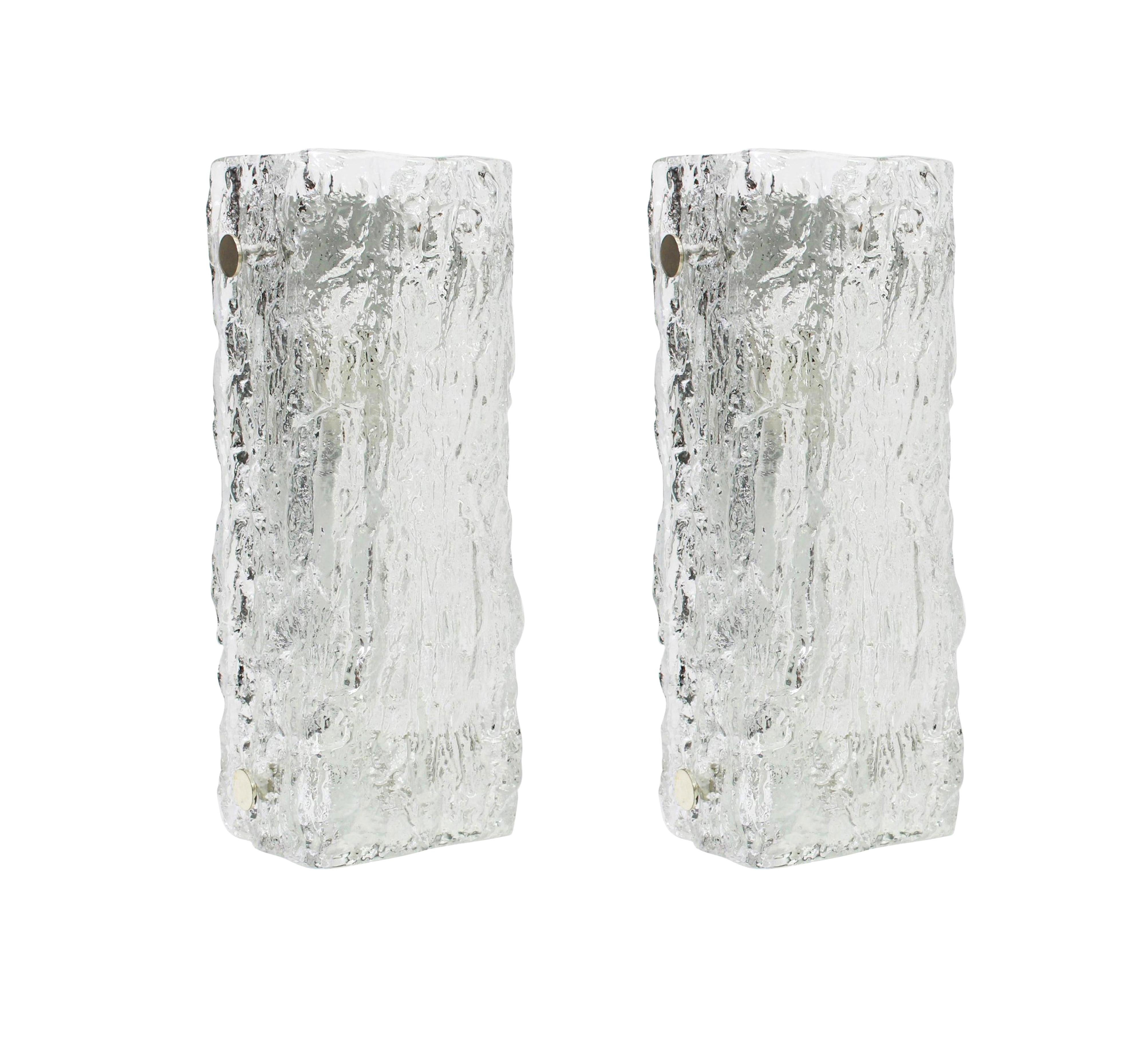 Mid-Century Modern 1 of 4 Pairs of Murano Ice Glass Vanity Sconces by Kaiser, Germany, 1970s