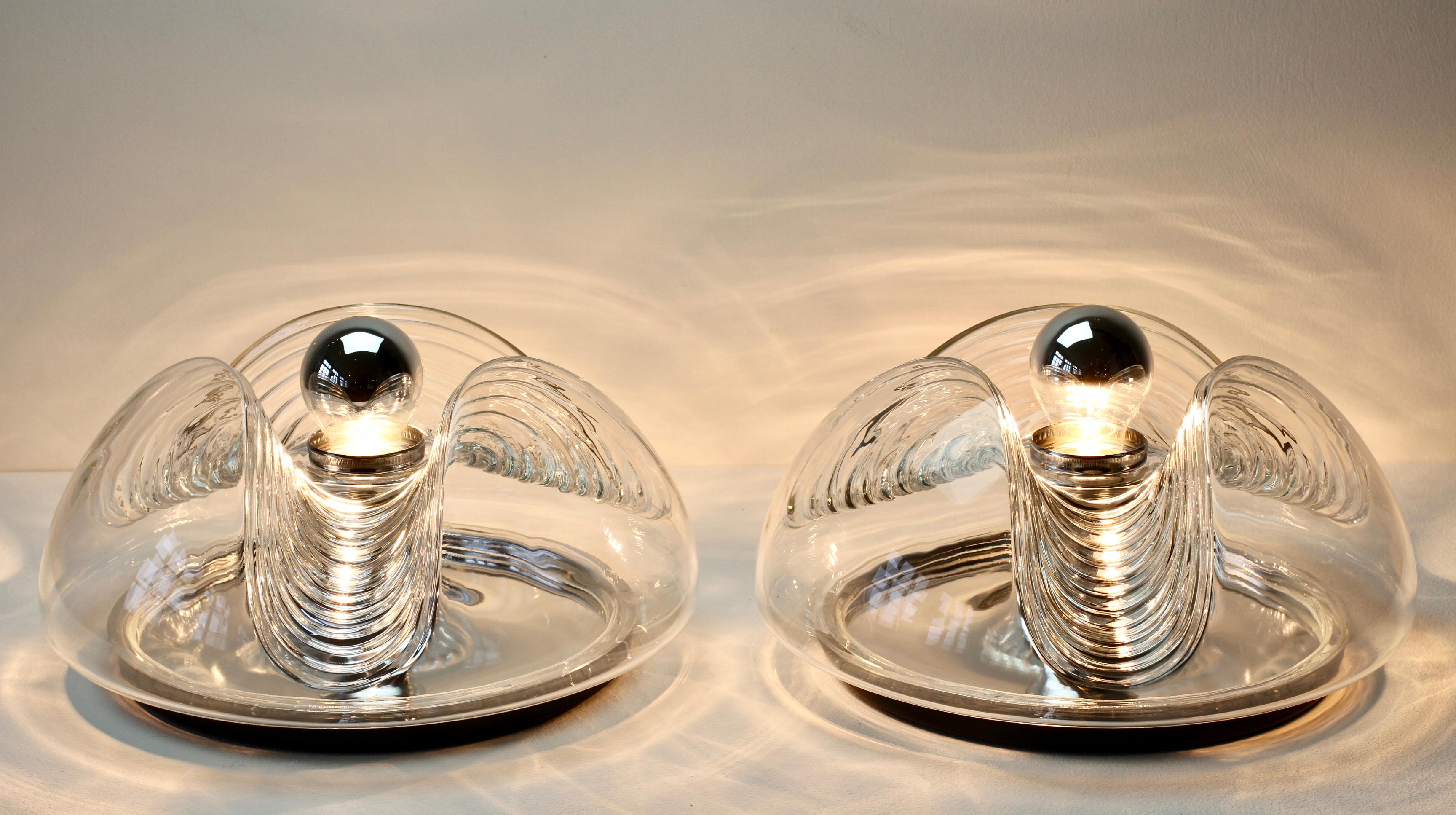 1 of 4 Peill & Putzler 1970s Vintage Clear Glass Biomorphic Wall Lights Sconces 2