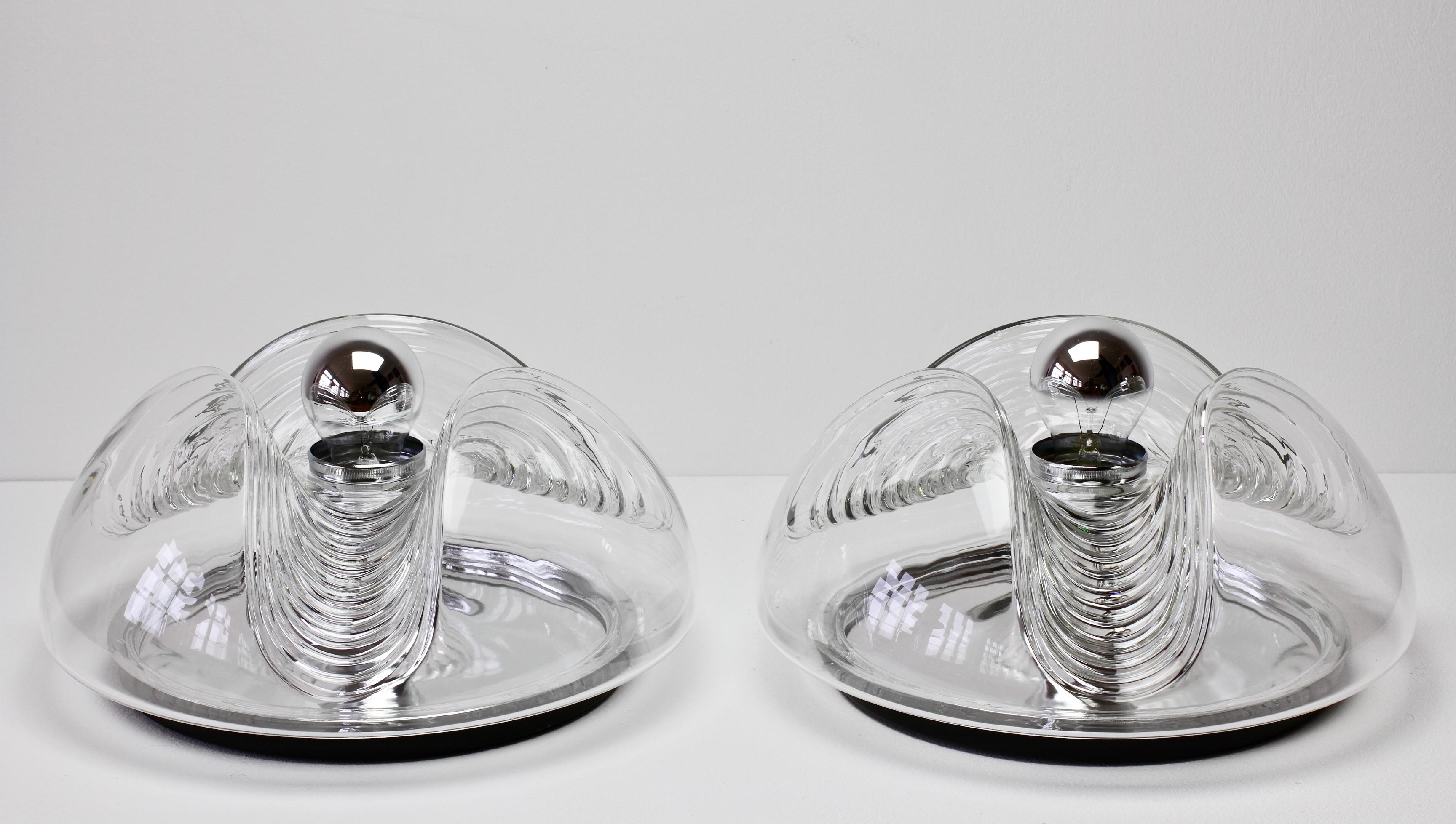 German 1 of 4 Peill & Putzler 1970s Vintage Clear Glass Biomorphic Wall Lights Sconces