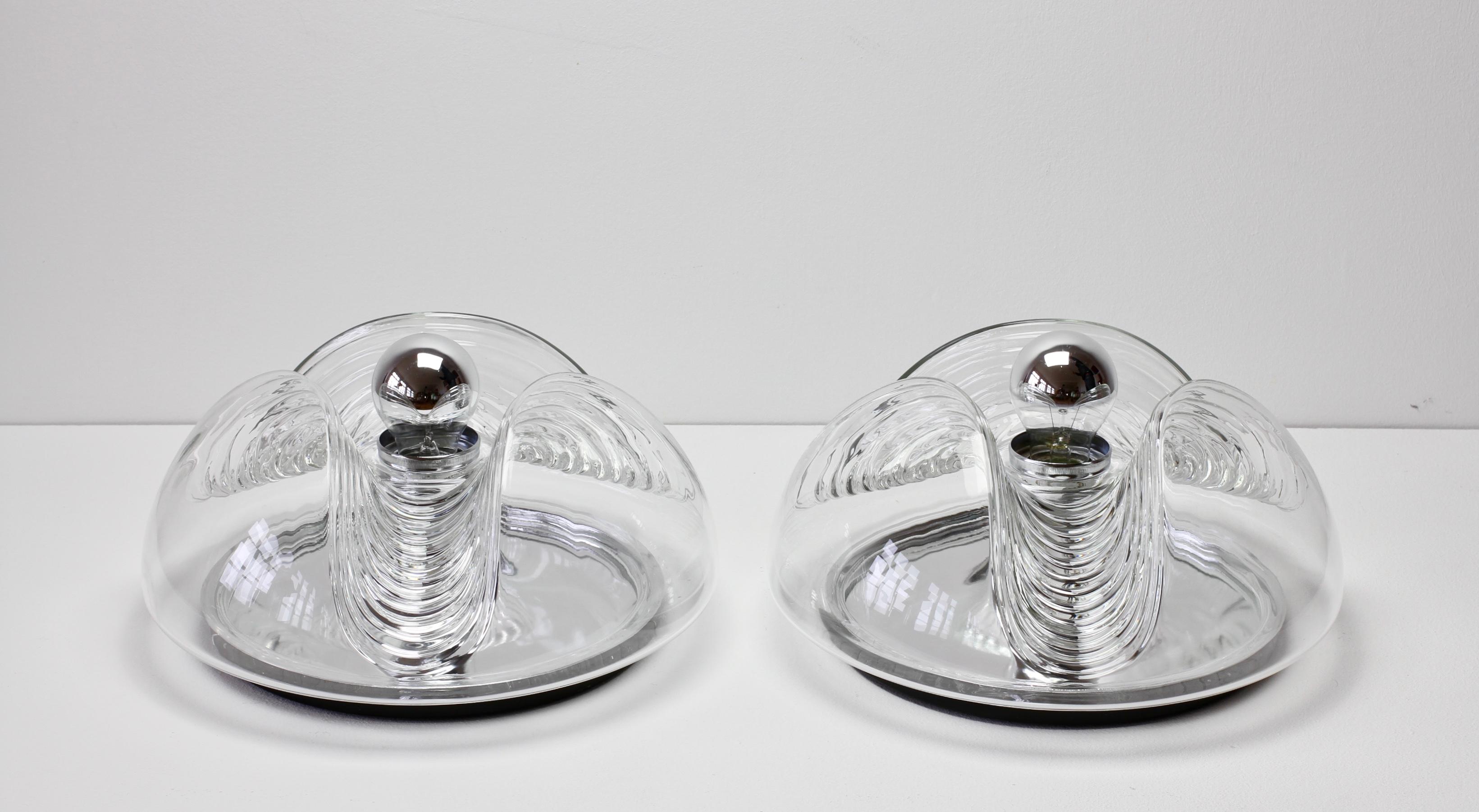 20th Century 1 of 4 Peill & Putzler 1970s Vintage Clear Glass Biomorphic Wall Lights Sconces